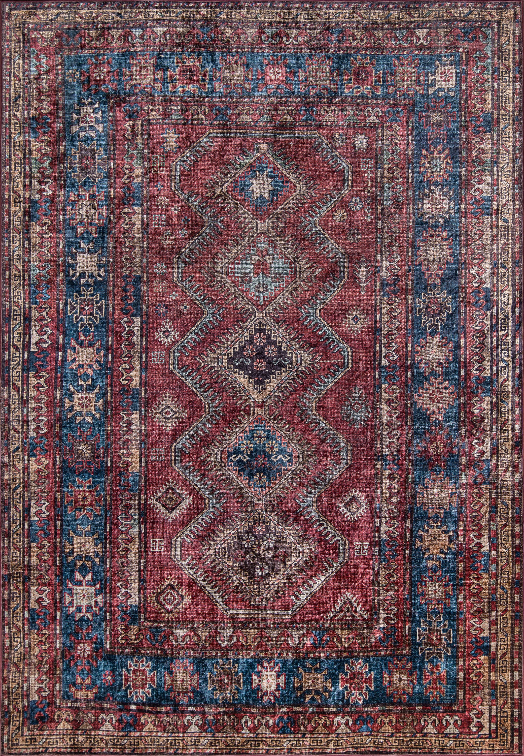 Burgundy and Navy Rectangular Synthetic Area Rug