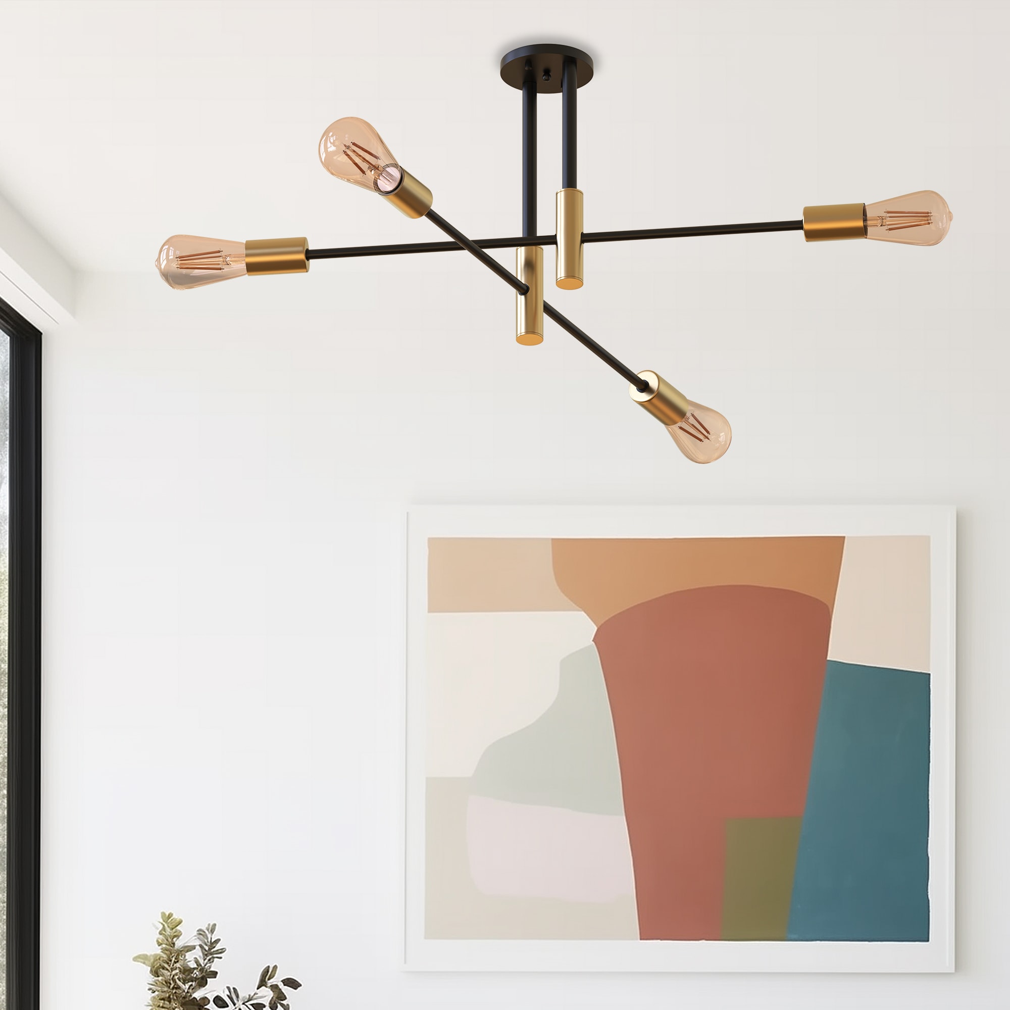 YANSUN LA-BX02601DGD-11 4 -Light 24-in Matte Black Semi Flush Mount Light