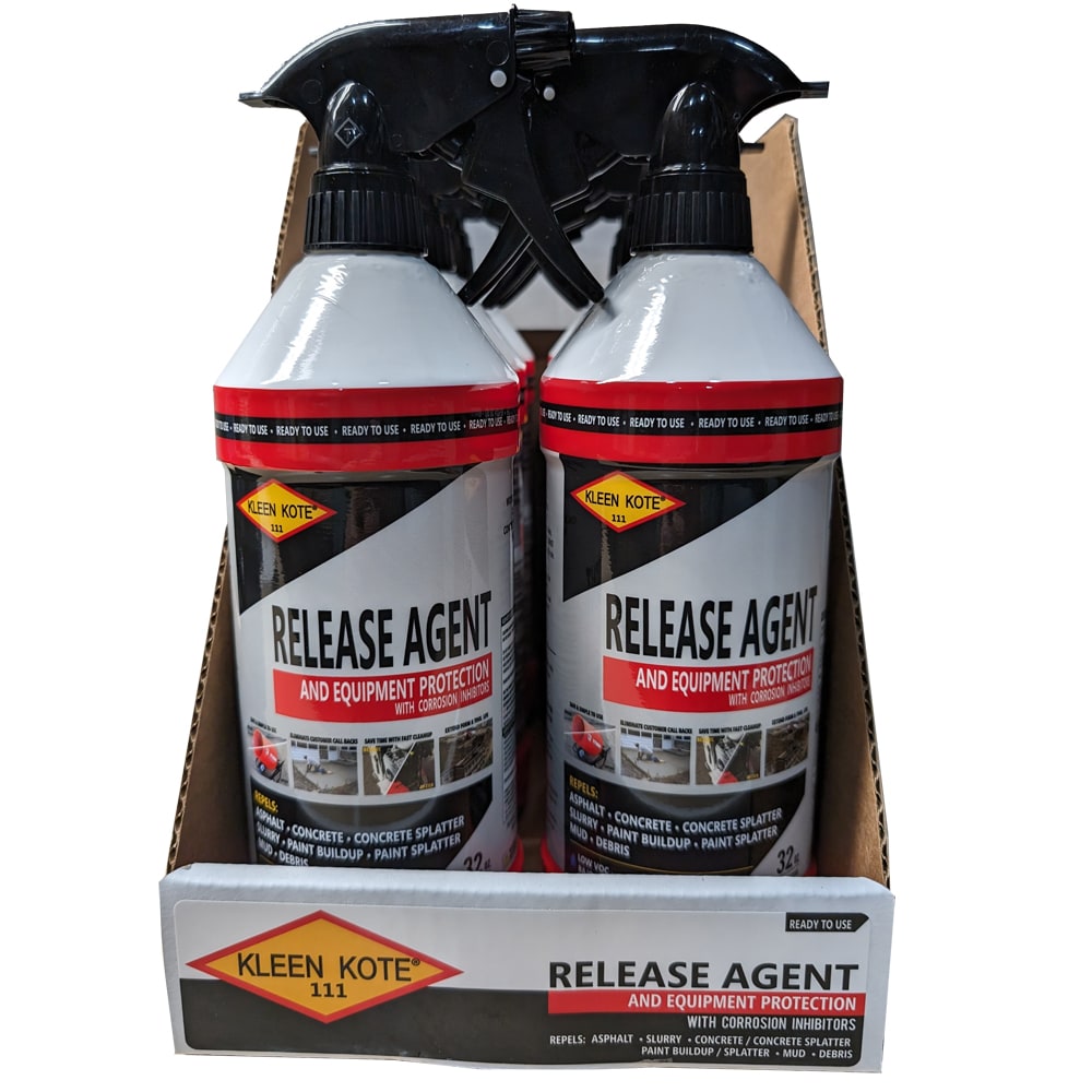 KLEEN KOTE 30826 32 Fluid ounce(s) A biodegradable form release agent and equipment protector formulated with corrosion-inhibiting properties. Creates a non-stick coating on the surface of tools, machinery, vehicles, and concrete form work when applied. Repels slurry, concrete, paint buildup and over spray, dirt, mud, snow, ice and much more Release agent