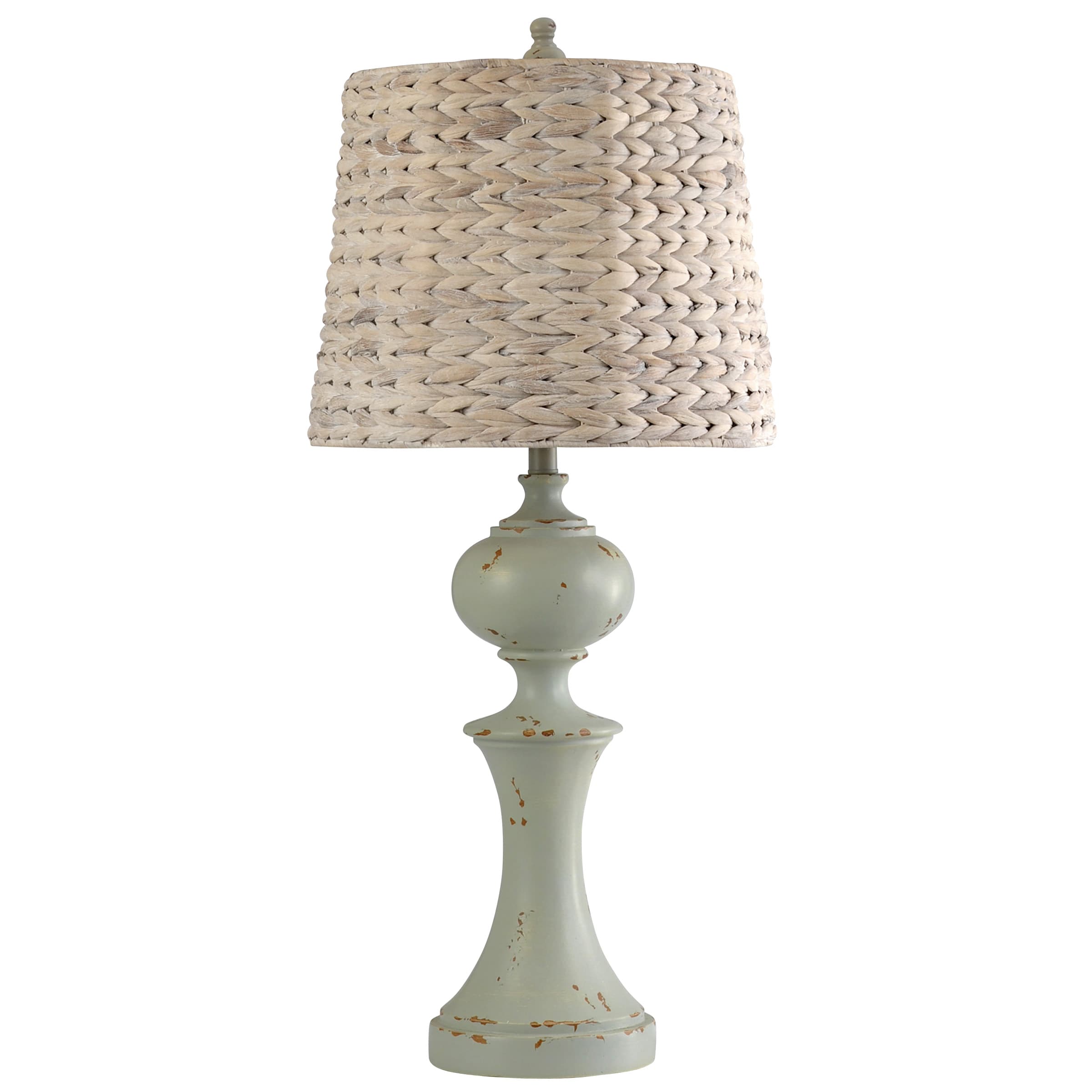StyleCraft Home Collection L315761DS Basilica Sky 35-in Distressed Sage Green, Natural 3-way Table Lamp with Seagrass Shade
