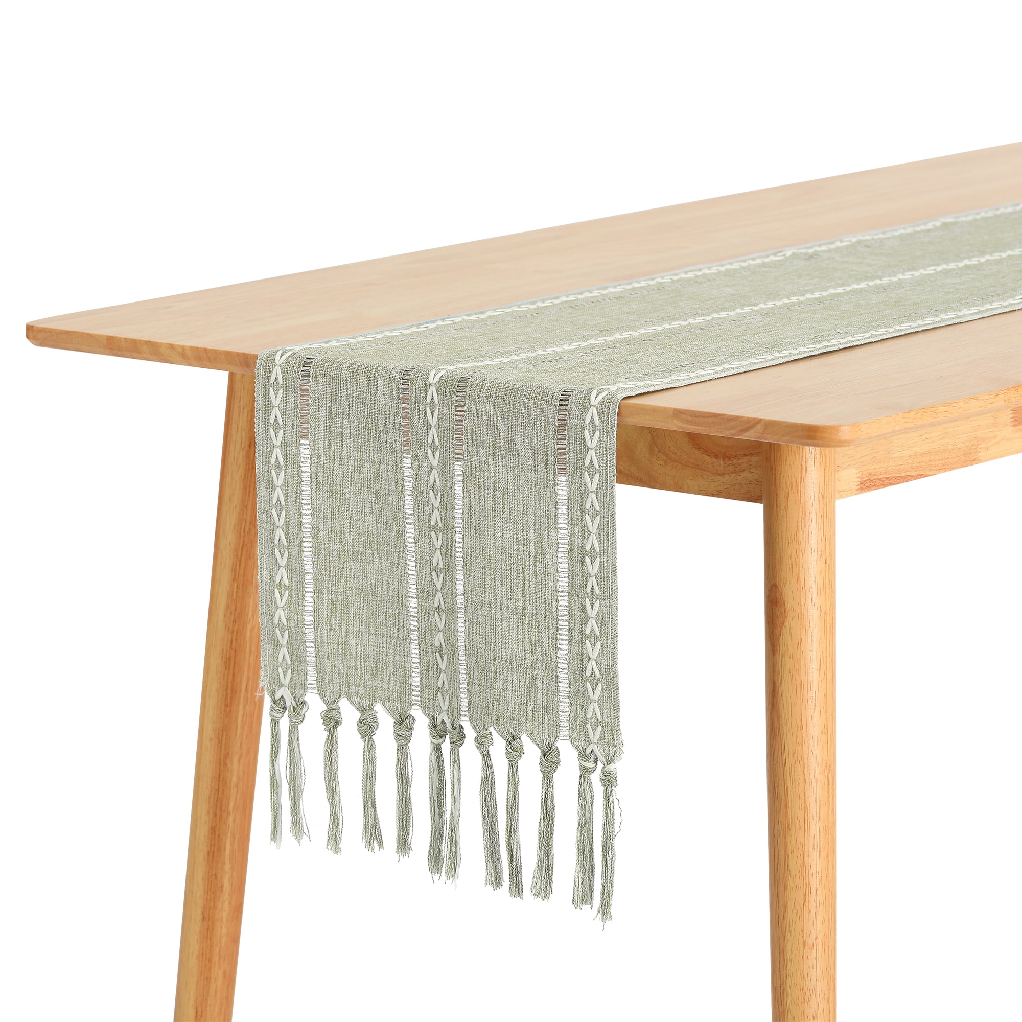 Unique Bargains 1pc Rustic Table Runner Farmhouse Table Runners with Tassels Rustic Table Runner for Dining Party Wedding 13x63 Inch Green