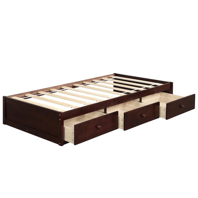 Boyel Living Platform Bed Cherry Twin, Platform Bed With Storage No Headboard