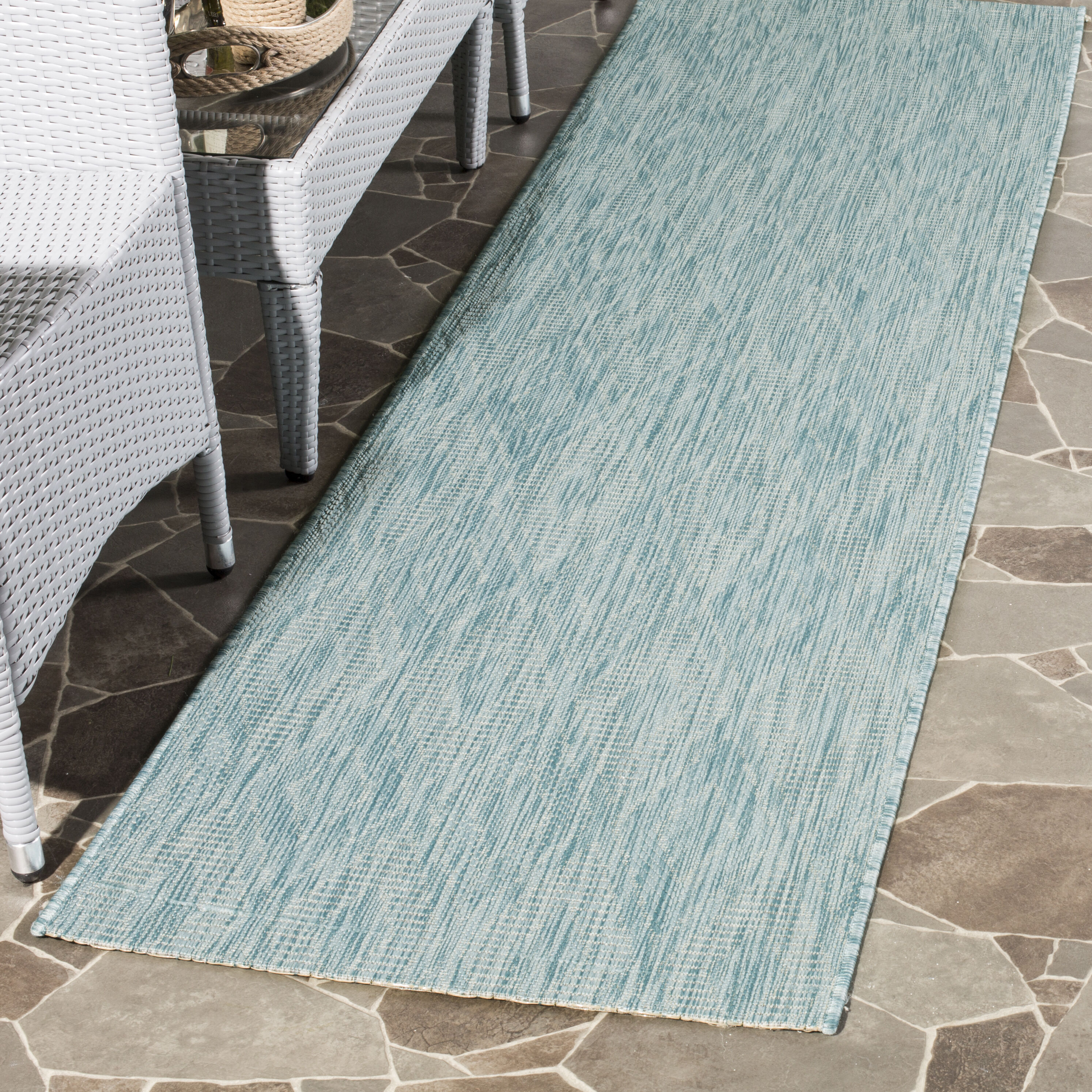 Safavieh CY8522-37122-214 Courtyard Freeport 2 x 14 (ft) Loomed Polypropylene Aqua/Aqua Rectangular Indoor/Outdoor Geometric Coastal Runner rug