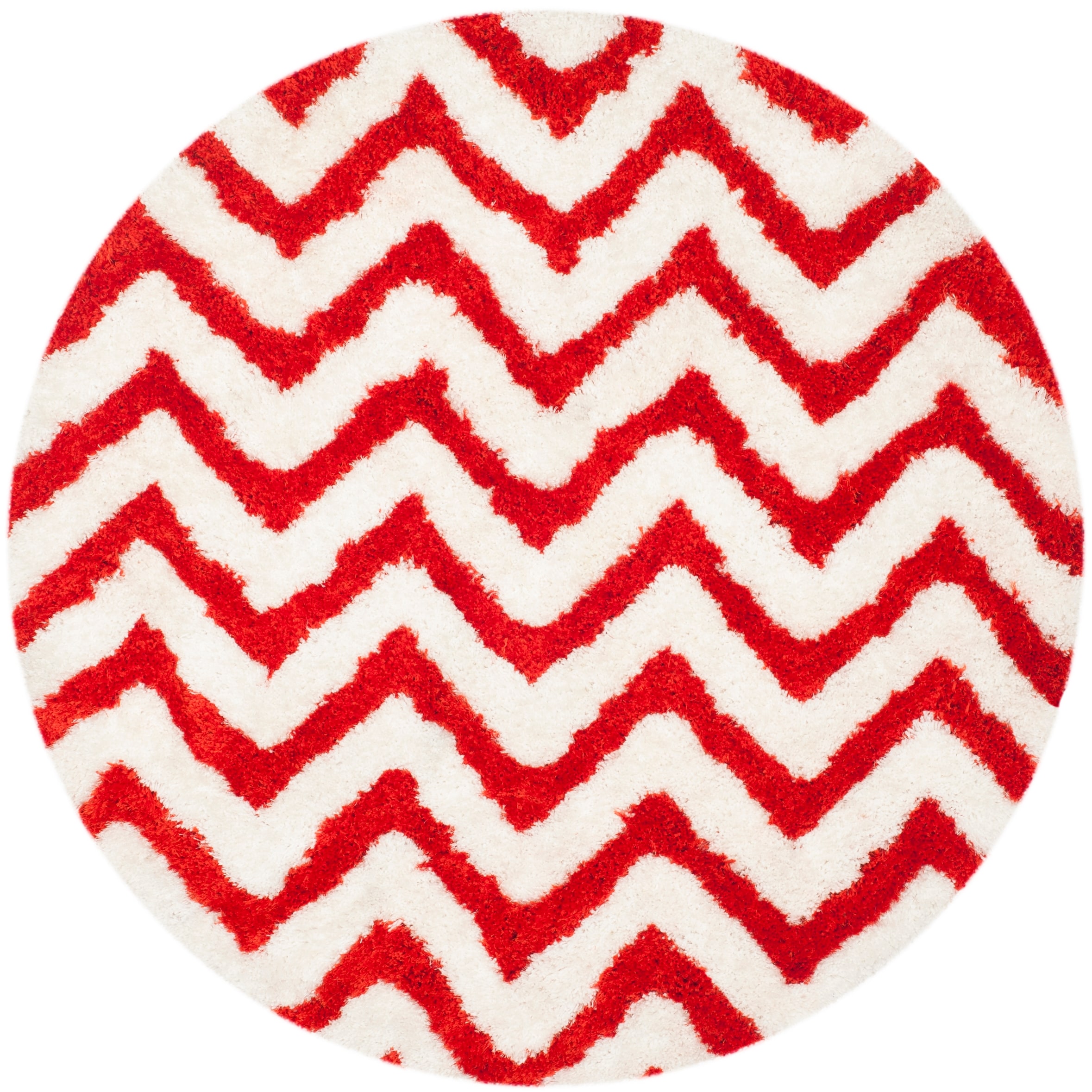 Safavieh BSG320E-5R Barcelona Beit Shag 5 x 5 (ft) Tufted Synthetic Ivory/Rust Round Indoor Chevron Area rug