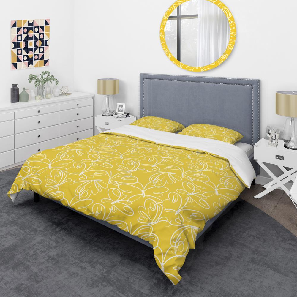Yellow Butterfly Hand Drawn Twin Duvet Cover Set
