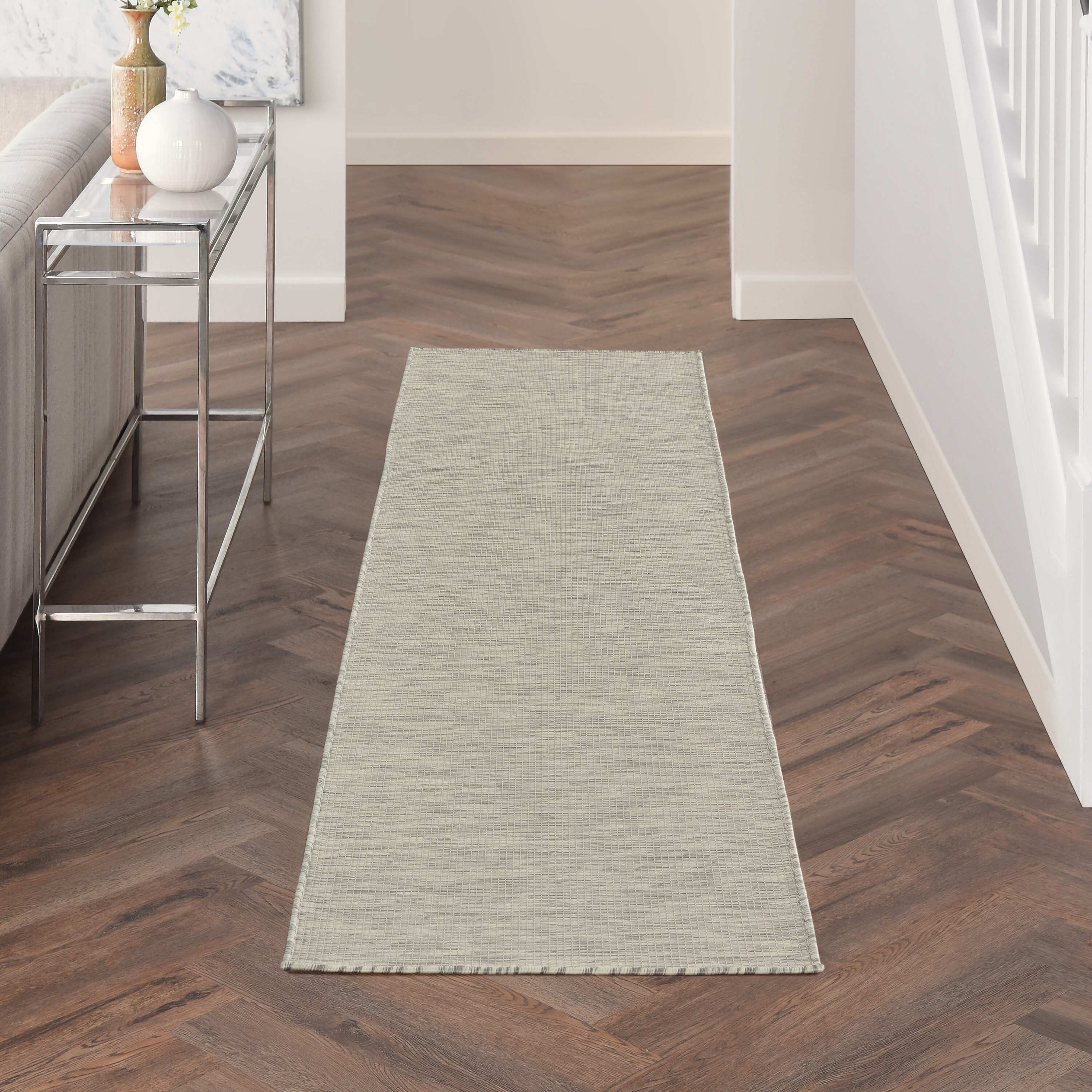 Nourison 99446791214 Positano 2 x 8 (ft) Loomed Polypropylene Lt Grey Rectangular Indoor/Outdoor Solid Runner rug