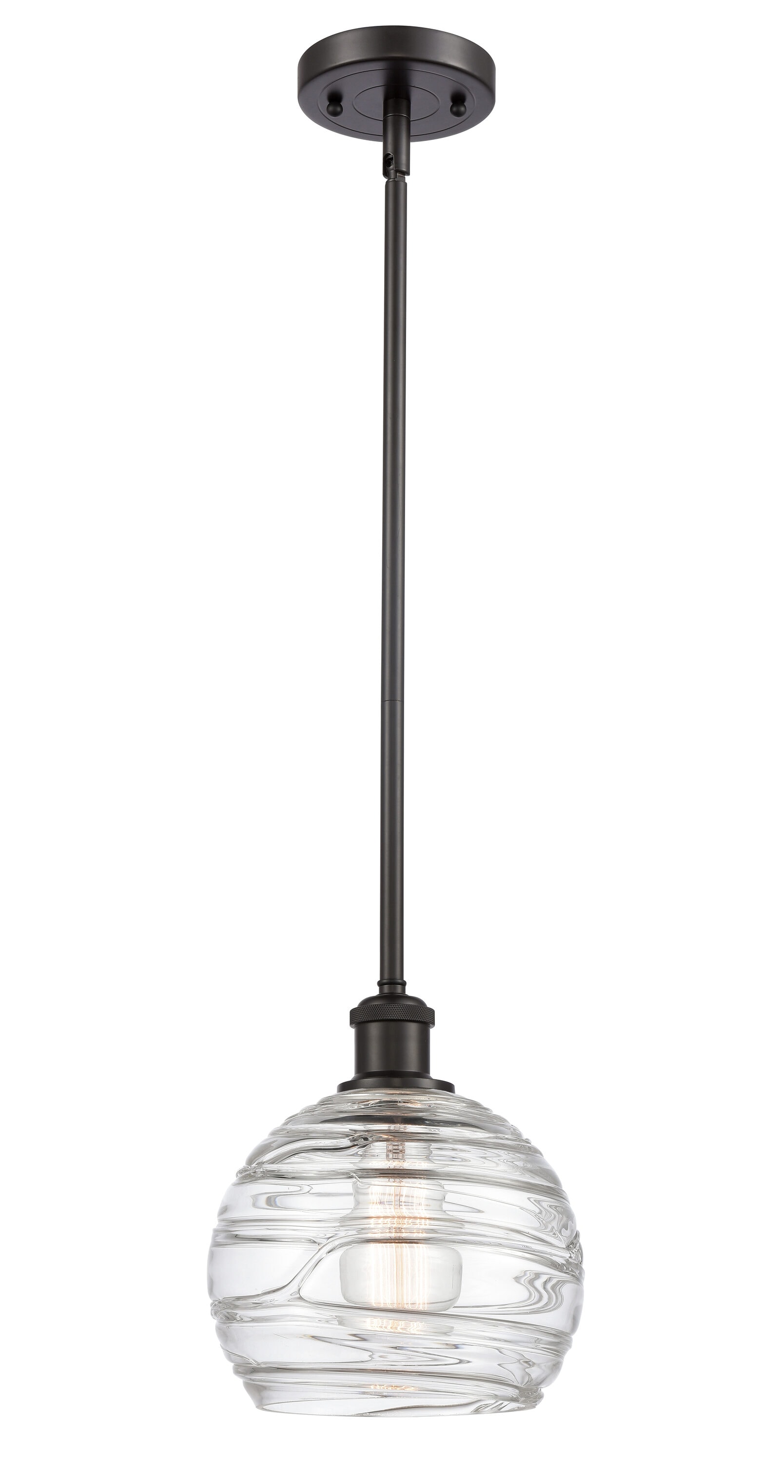 Innovations Lighting 516-1S-OB-G1213-8 Athens Deco Swirl 1 -Light Clear Deco Swirl, Oil Rubbed Bronze Industrial Clear glass Globe Medium Hanging Pendant light