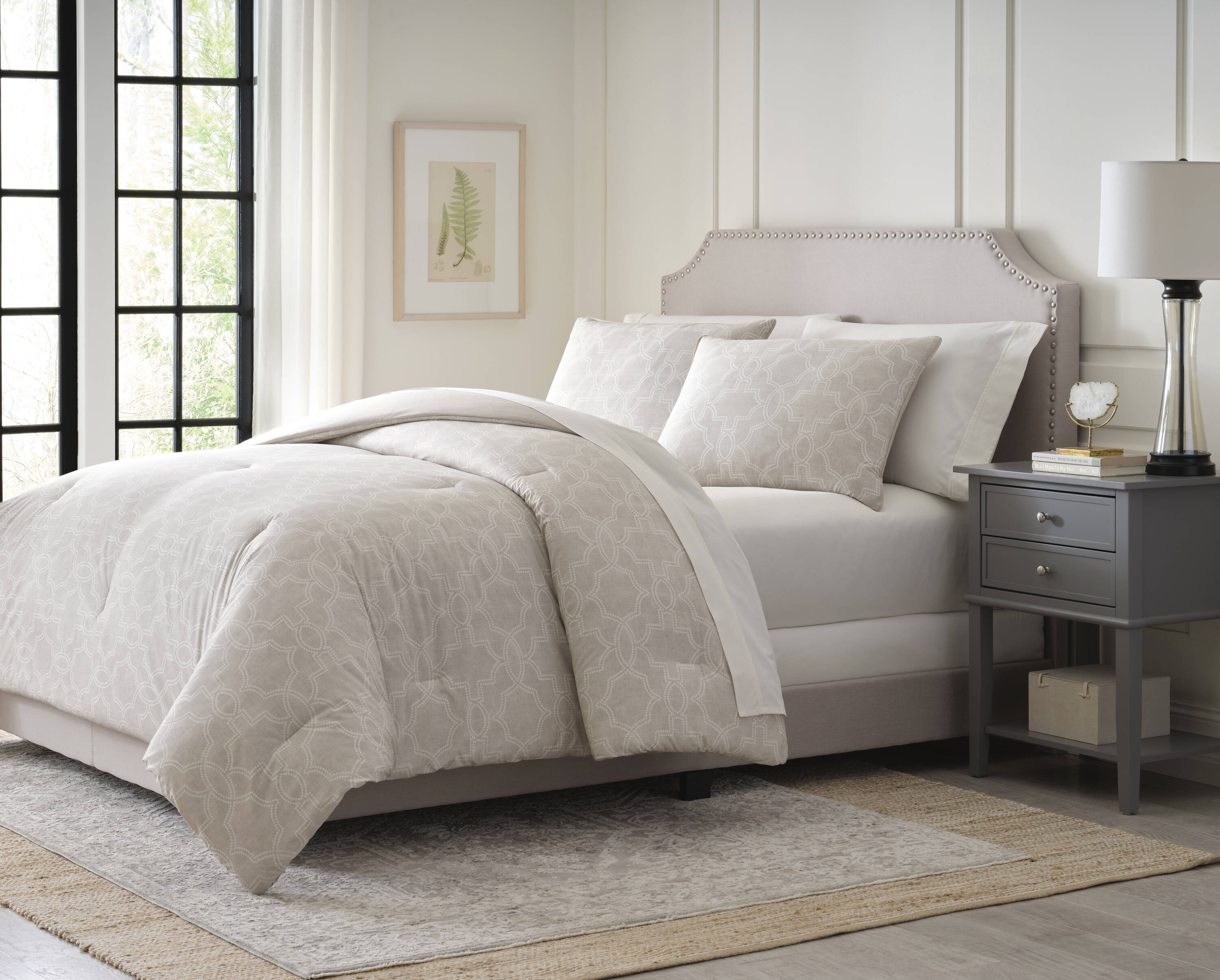 allen + roth allen + roth Montclair Reversible Comforter Set Serenity  Damask Full/Queen Comforter (Cotton with Polyester Fill) in the Comforters  & Bedspreads department at