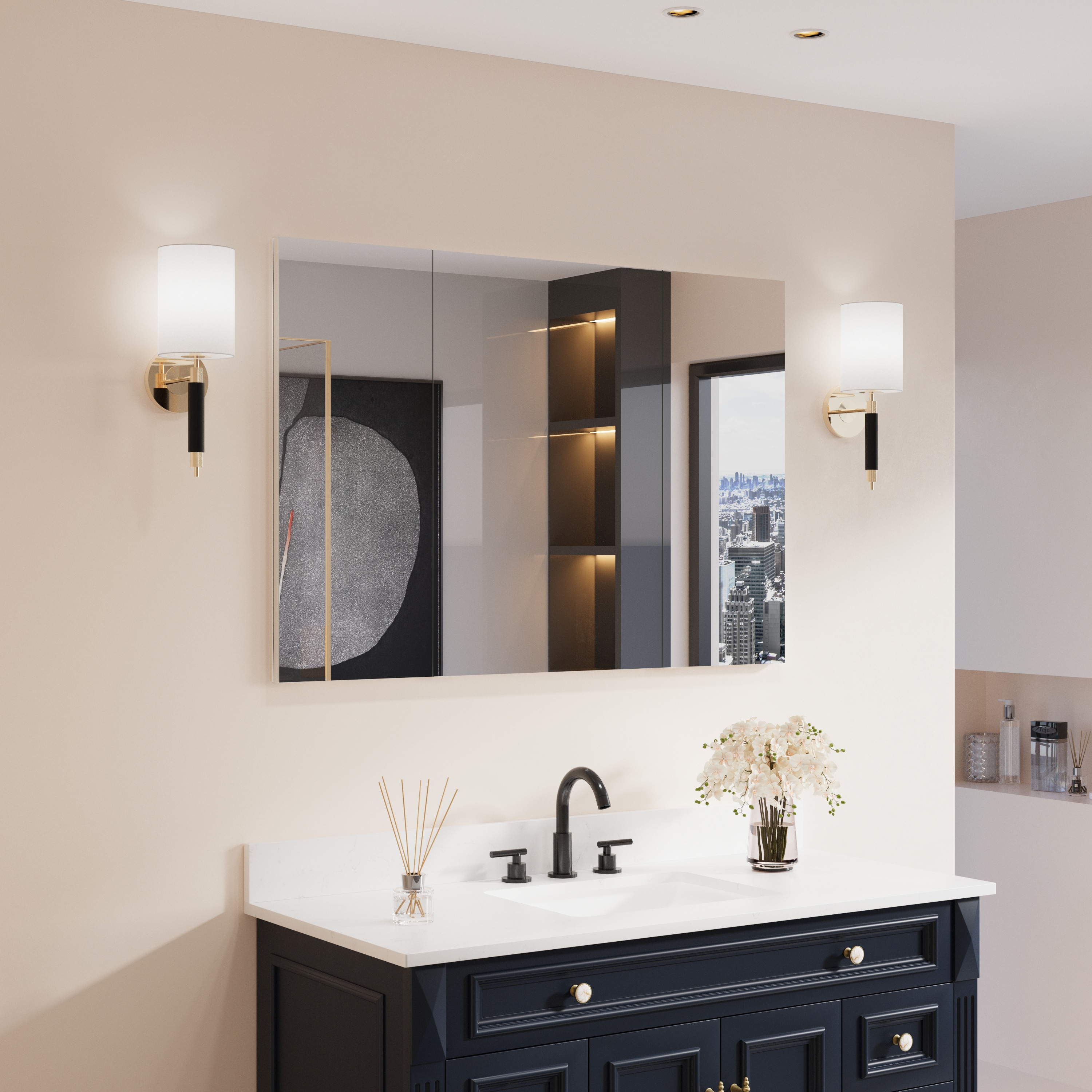 Forclover MRW-JG4430R 44-in x 30-in Surface/Recessed Mount Chrome Aluminum Mirrored Rectangle Soft Close Medicine Cabinet