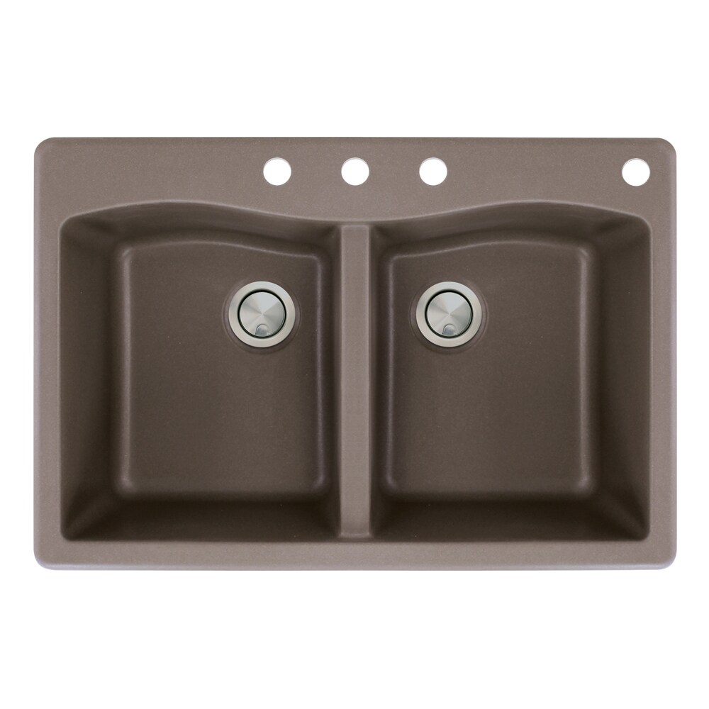 Transolid Aversa 33'' L x 22'' W Granite Double Offset Drop-in Kitchen Sink