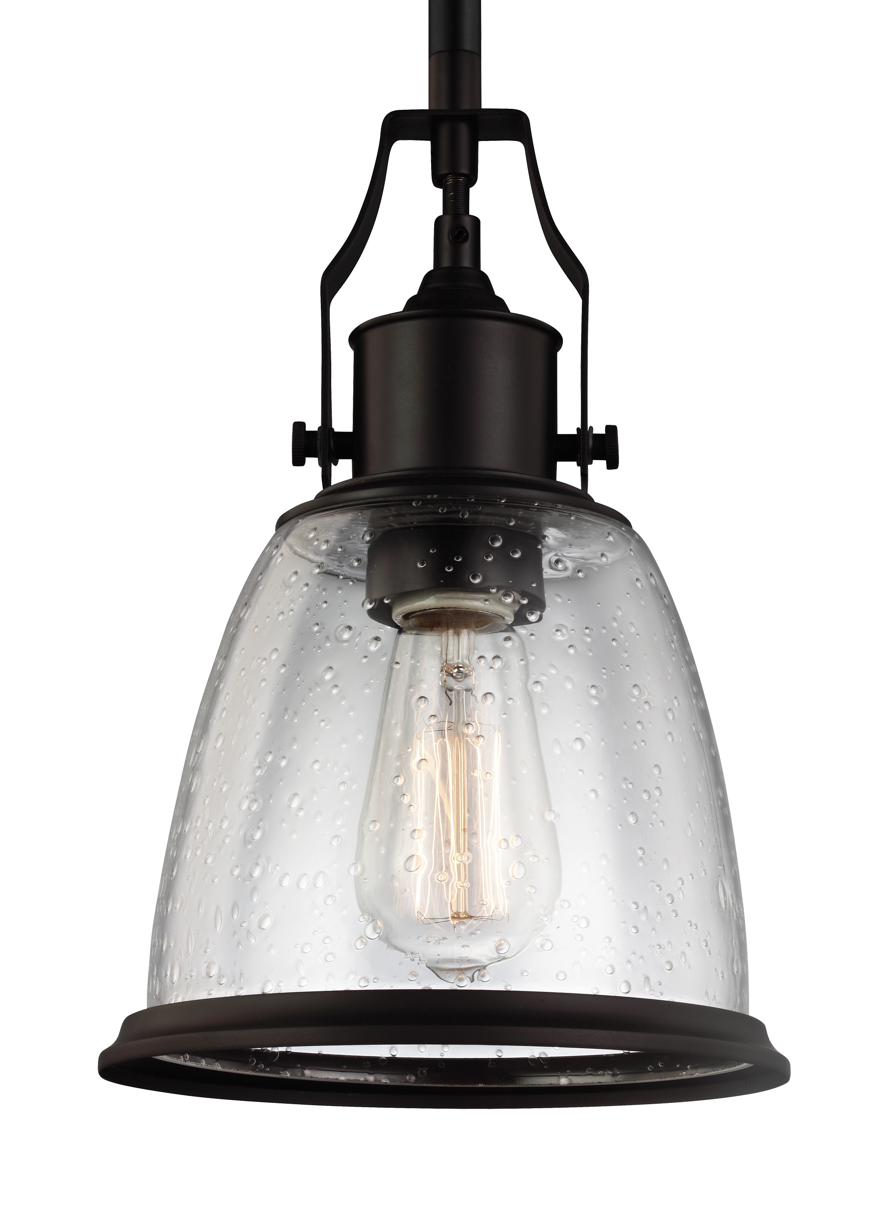 Generation Lighting P1354ORB Hobson Oil Rubbed Bronze Transitional Clear glass Lantern Mini Hanging Pendant light