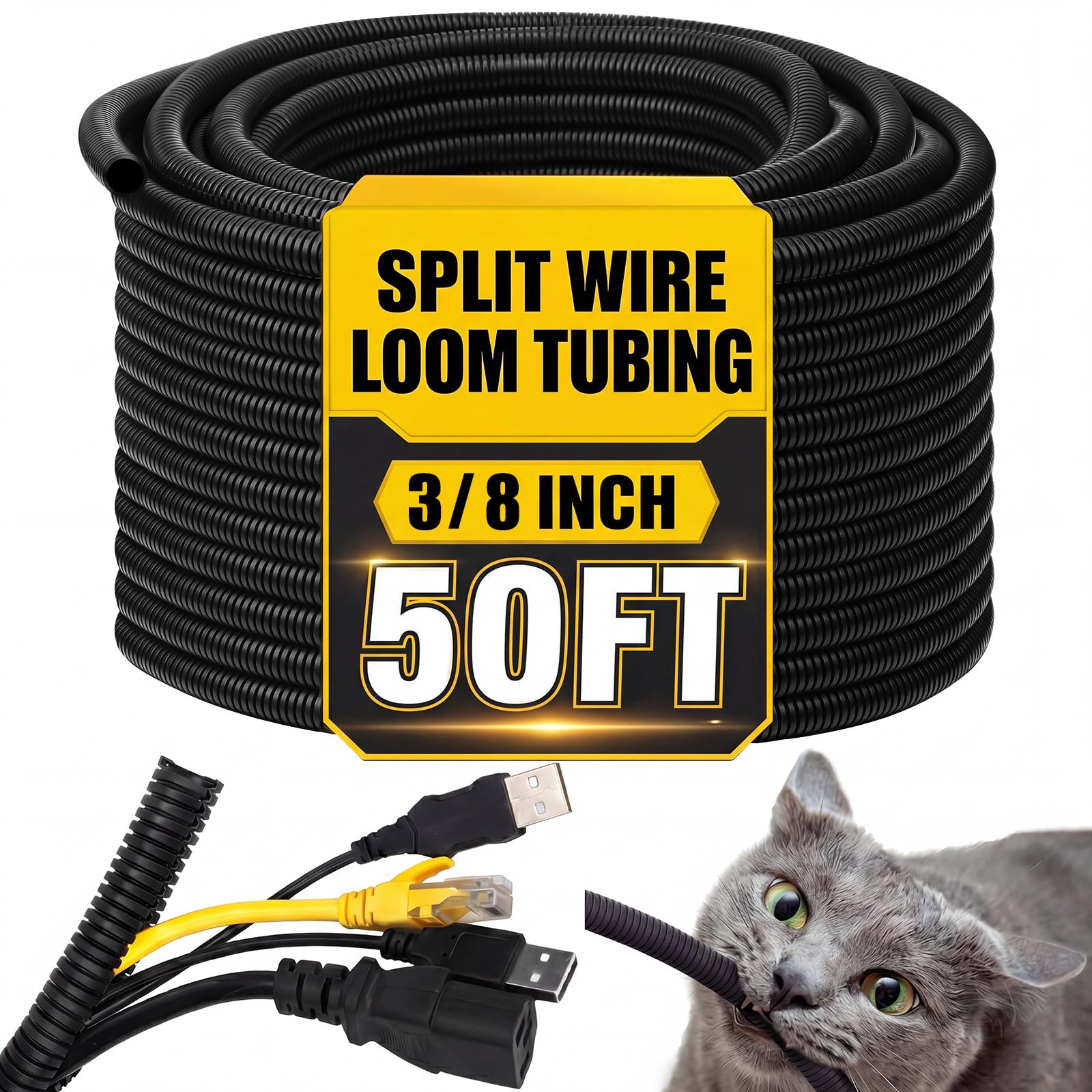 KHKFY Split Flame Retardant Wire Loom High Temperature Cable Conduit Split Cable Sleeves Loom Tubing Auto Wire Conduit for Industrial Electrical #LKH0818H130