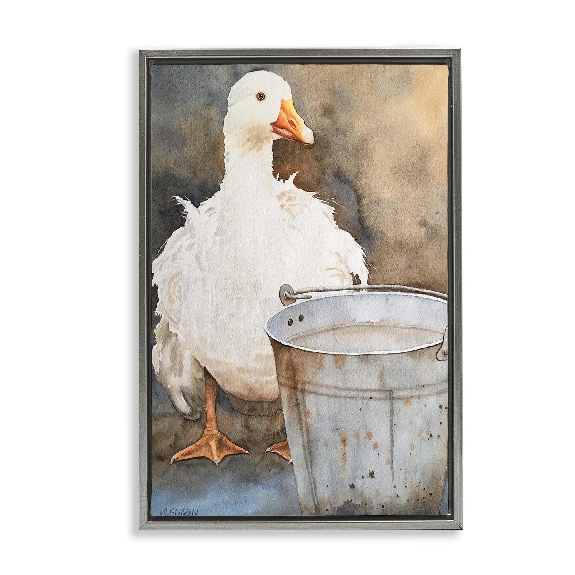 Stupell Industries BS-574-FFL-20X30 Duck and Country Pail Gray Framed Floater Canvas Wall Art By Stephanie Fielden 21 x 31