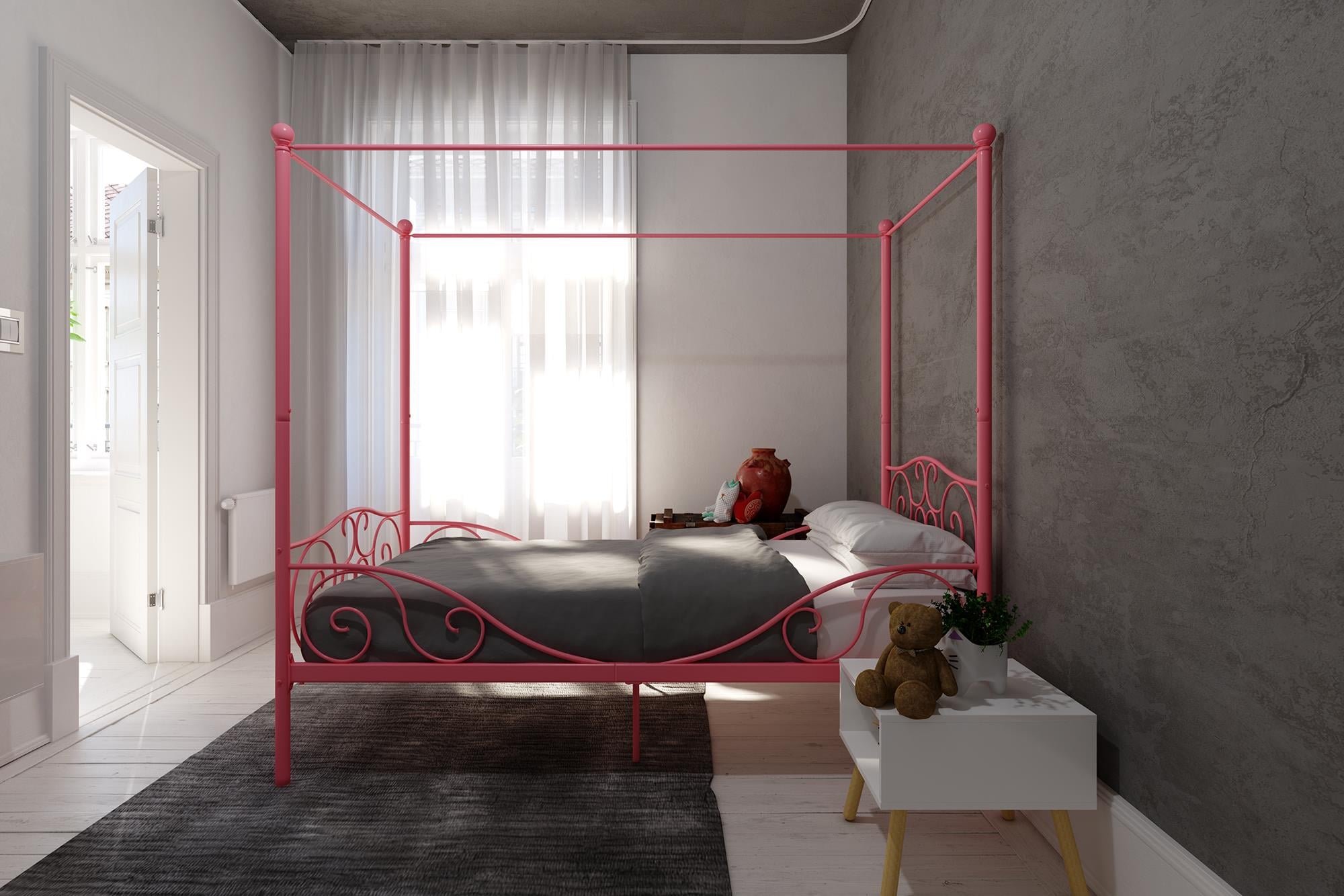 GDFStudio 349184 Lilia Traditional Canopy Metal Frame Bed-Pink