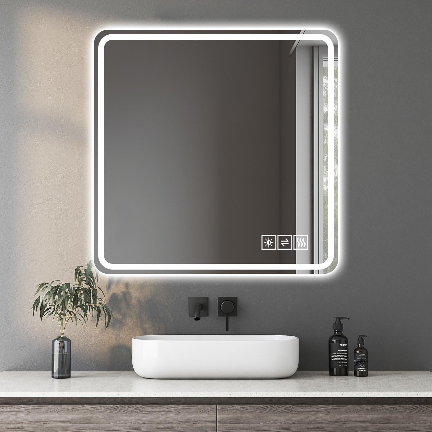 Bayfeve BF-243340-MIR LED Bathroom Mirror 36-in x 36-in Polished Frameless Square Dimmable LED Lighted Fog Free Bathroom Vanity Mirror ( Silver )