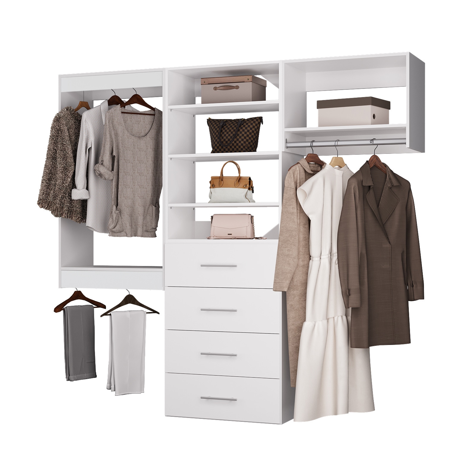 LOVMOR LO-MODEL16-8-ZJL 102 in White Modular Closet System Unit-Customizable Wall Mounted Walk-In Closets for Bedroom or Walk-in Closet