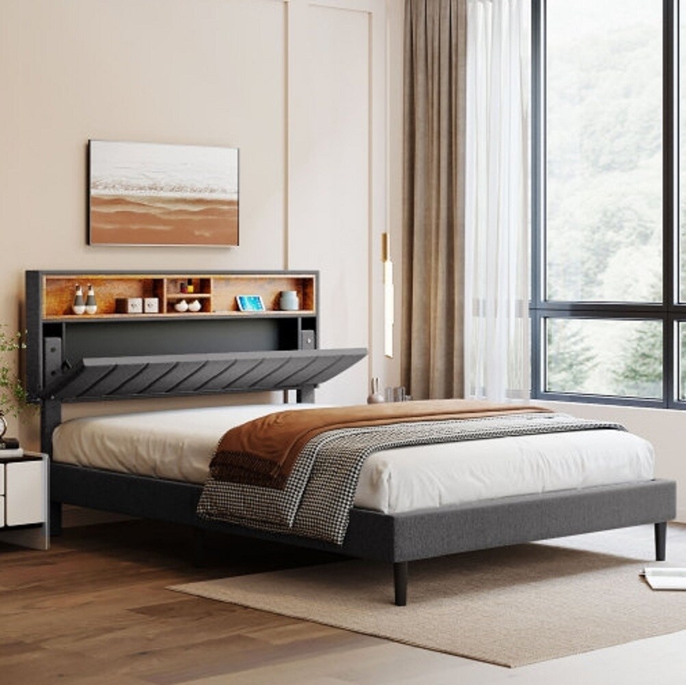 ZAKLOOP WUF299338AAE Gray Queen Wood Platform Bed