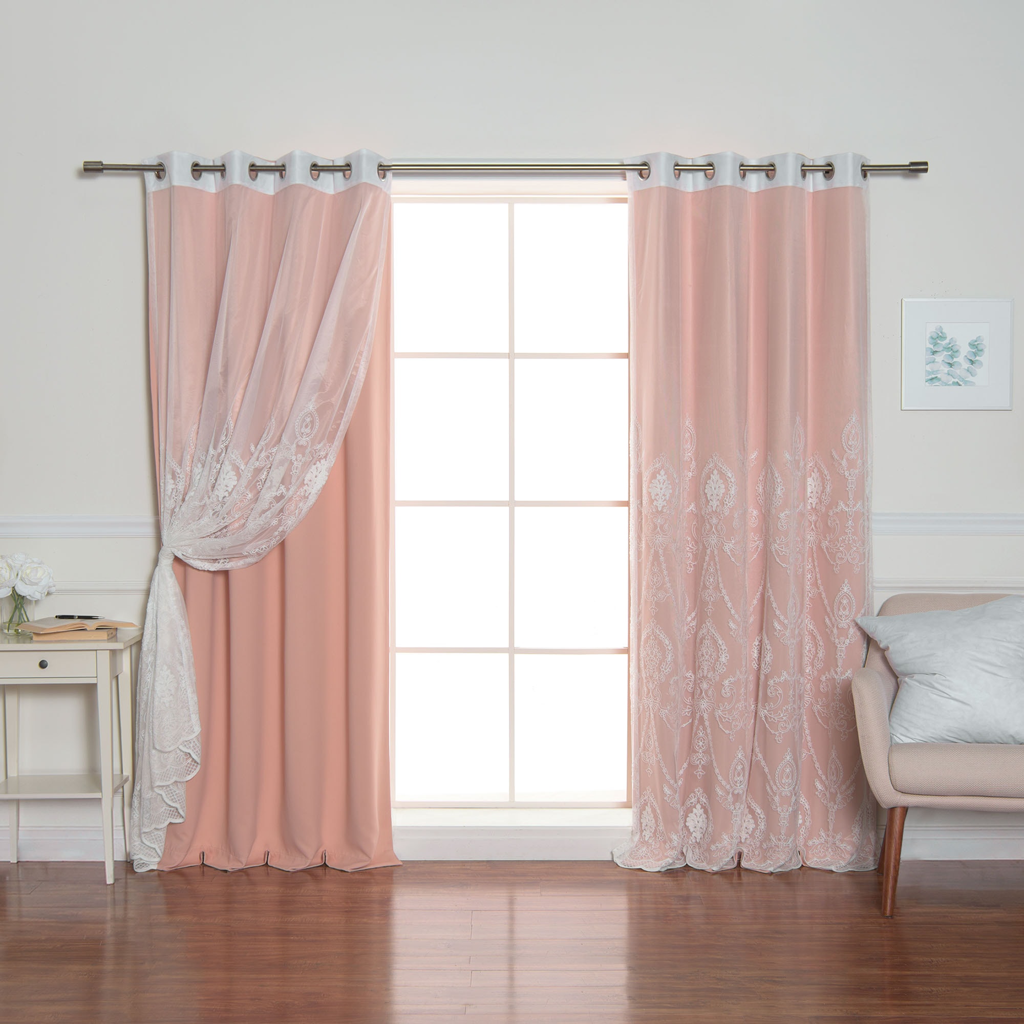 Best Home Fashion MM-TRELLIS-96-BLUSH 96-Inches Blush Blackout Grommet Curtain panel 4-pack