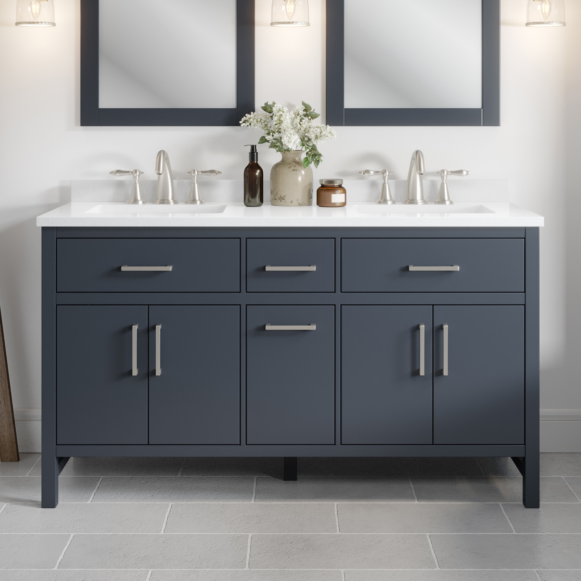 Taylor 60-in Dark Charcoal Undermount Double Sink Bathroom Vanity with White Quartz Top in Gray | - OVE Decors 15VVA-TAYL60-038