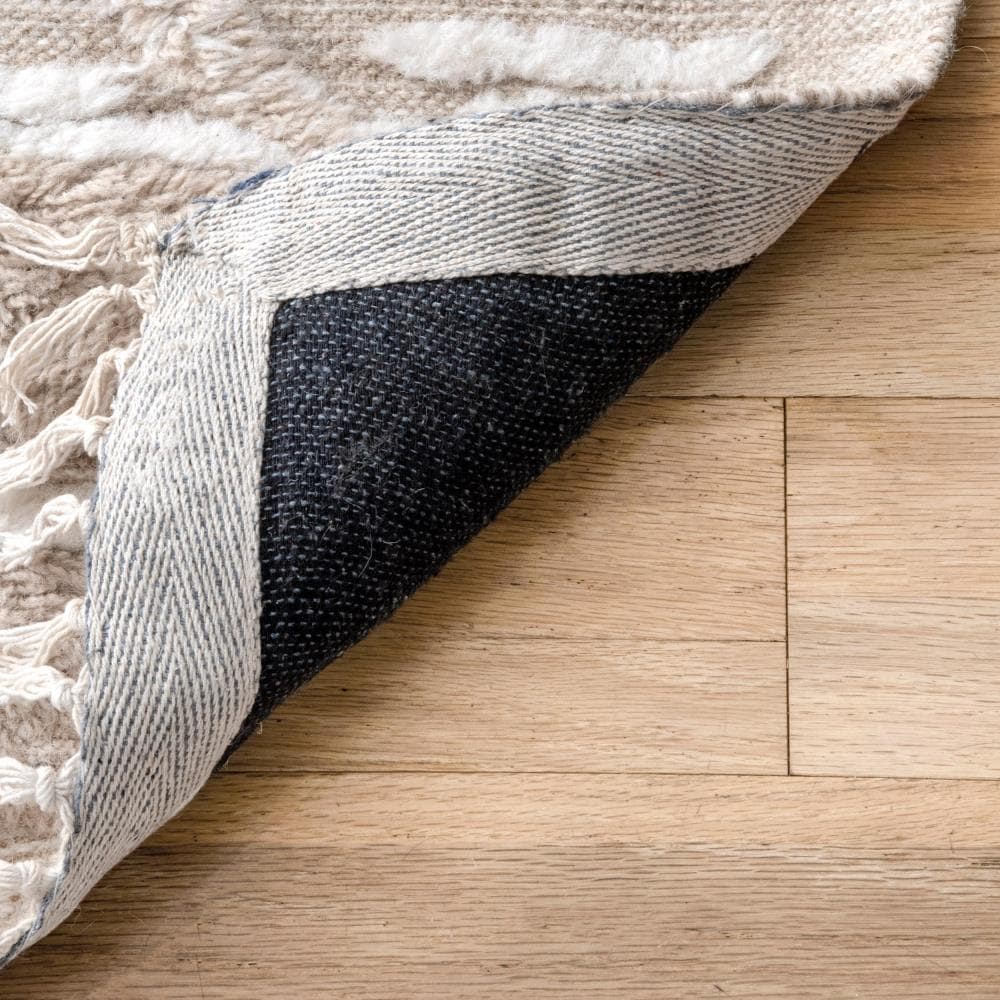 Handmade Geometric Shag Wool-Cotton Area Rug, 5' x 8', Beige