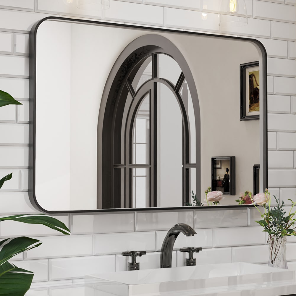 waterpar WPLO-2056 48-Inches x 32-Inches Framed Rectangle Bathroom Vanity Mirror ( Black )