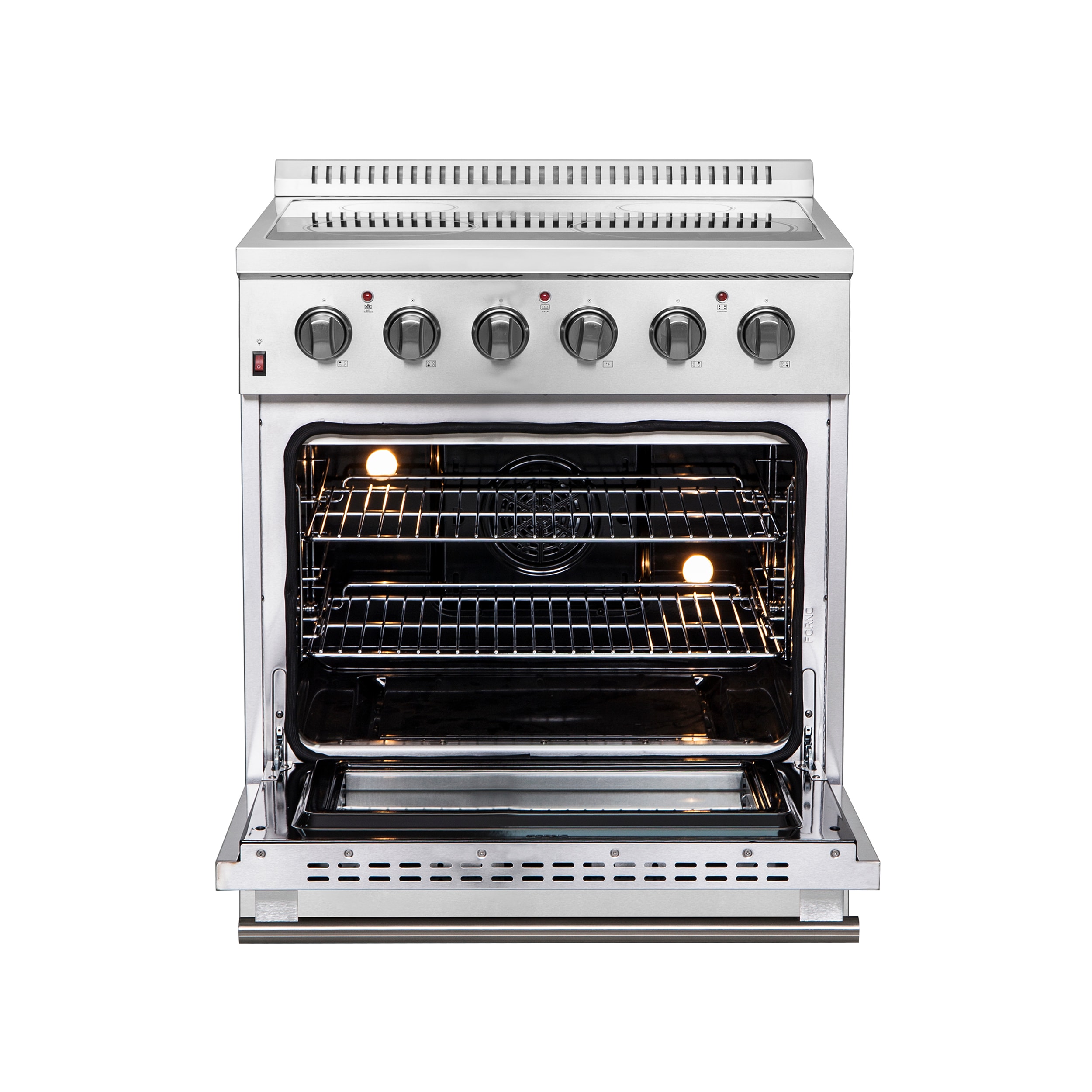 FORNO Galiano Titanium 30-in Glass Top 4 Burners 4.32-cu ft Air Fry  Freestanding Electric Range (Stainless Steel) in the Single Oven Electric  Ranges department at