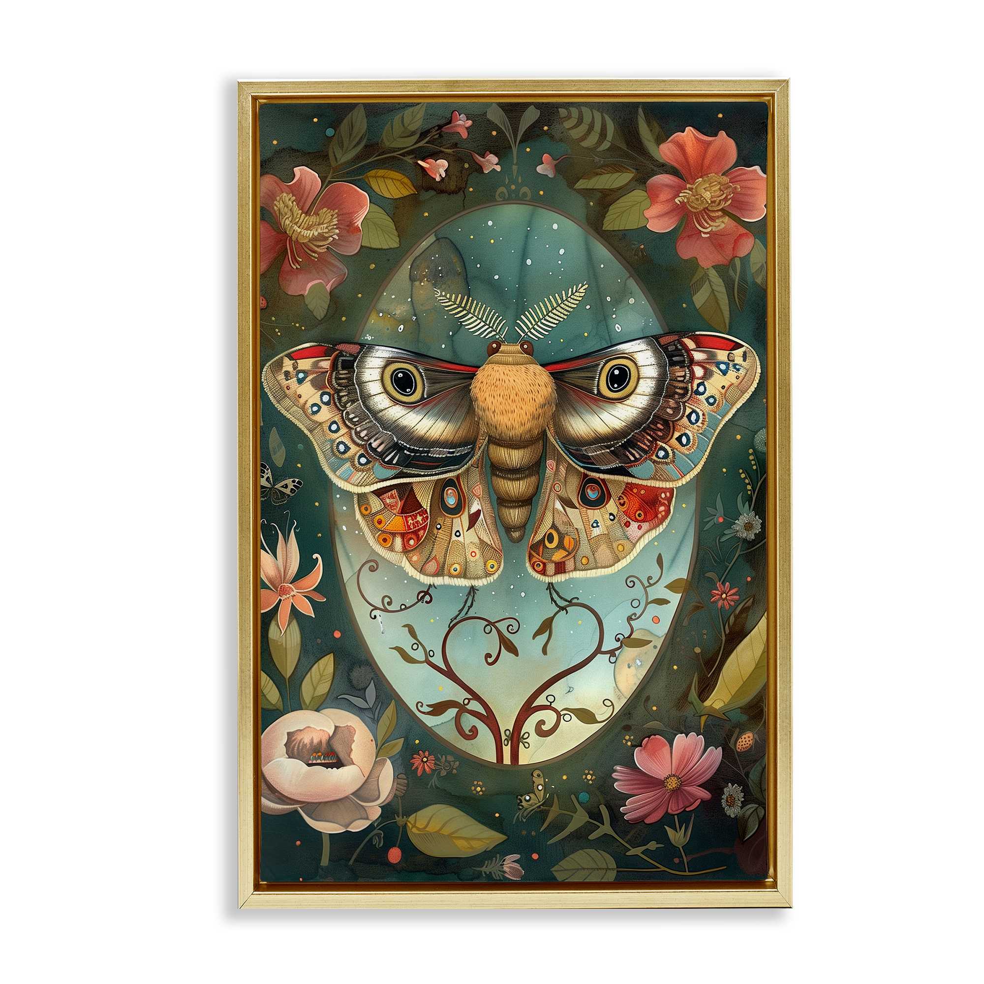 Stupell Industries BT-882-FFG-20X30 Ornate Botanicals and  Moth Floating Frame design by The Dutch Lady