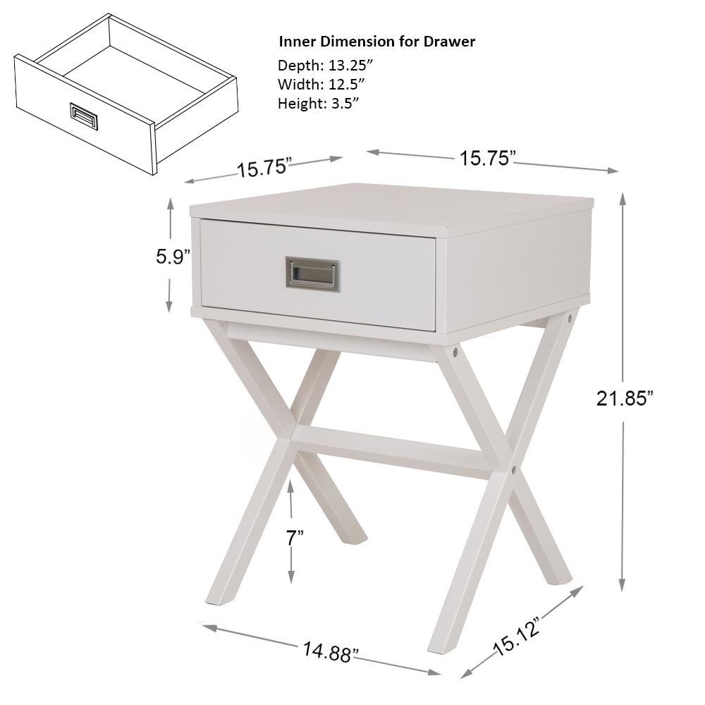 Glitzhome 15.75-in W x 21.85-in H White Wood Modern End Table with ...