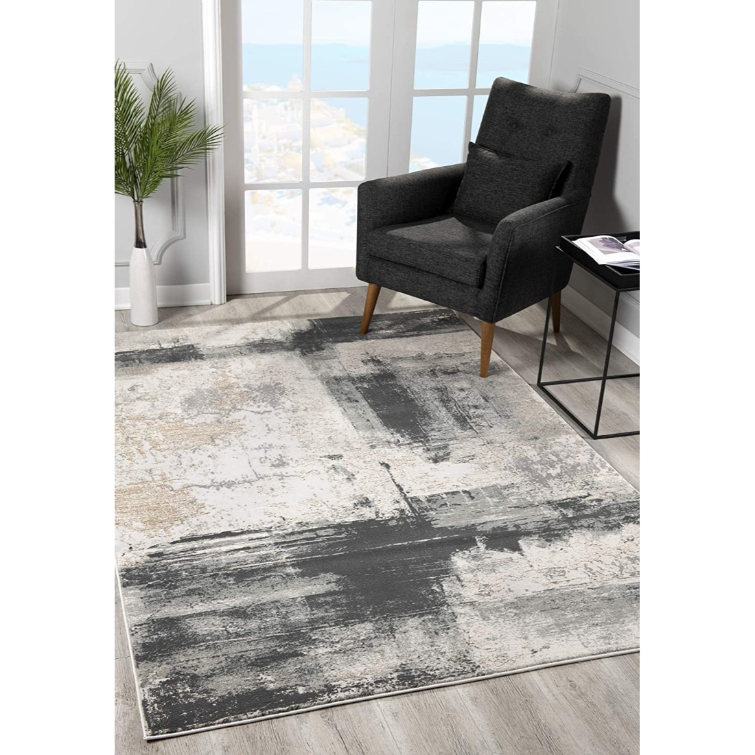 HomeRoots 4000390605 2 x 10 (ft) Polypropylene Cream Grey Rectangular Indoor Abstract Runner rug