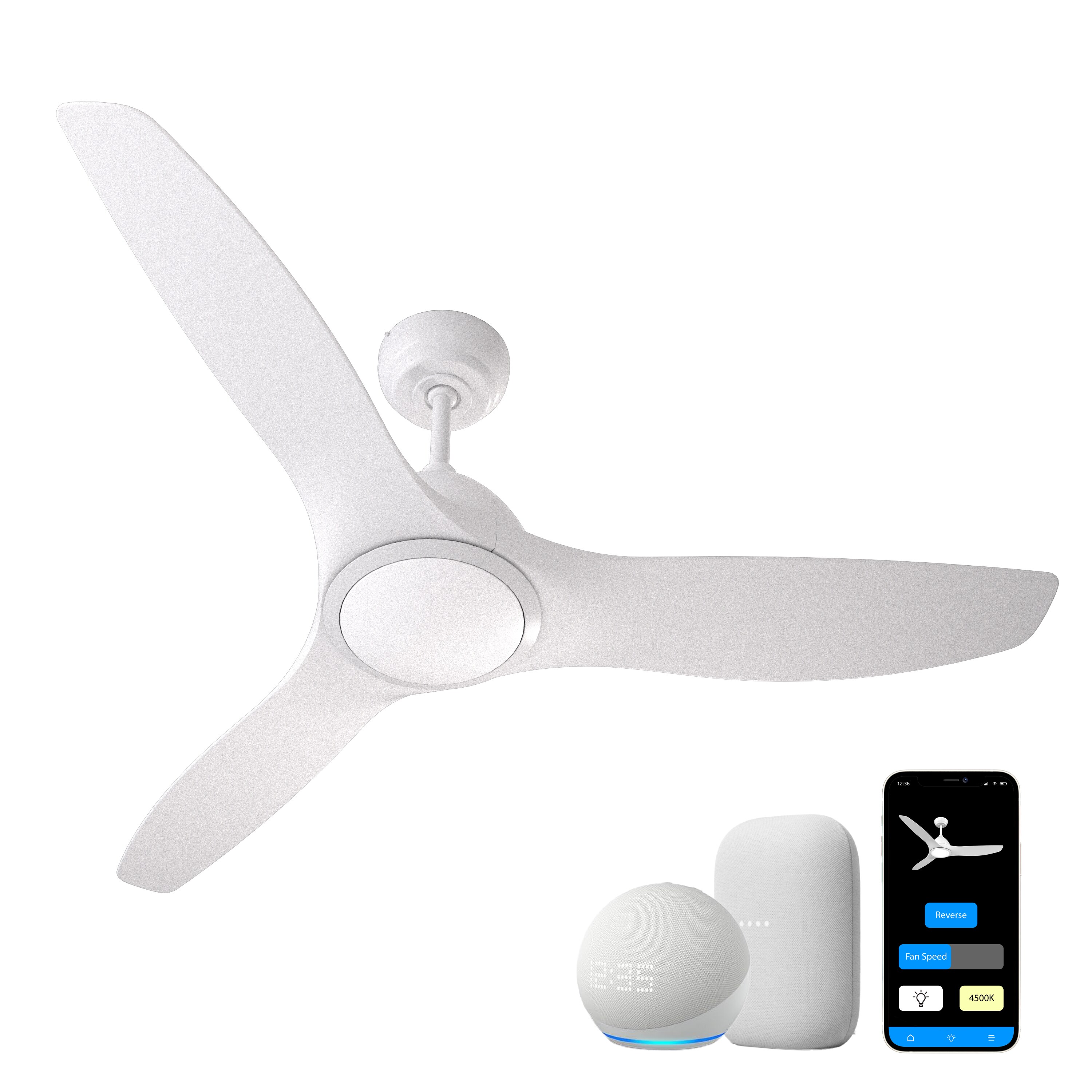 Promounts 52-in White with White Abs Blades LED Indoor Smart Propeller Ceiling Fan with Light (3-Blade) OHCF02-W Sansujyuku sansujyuku.com