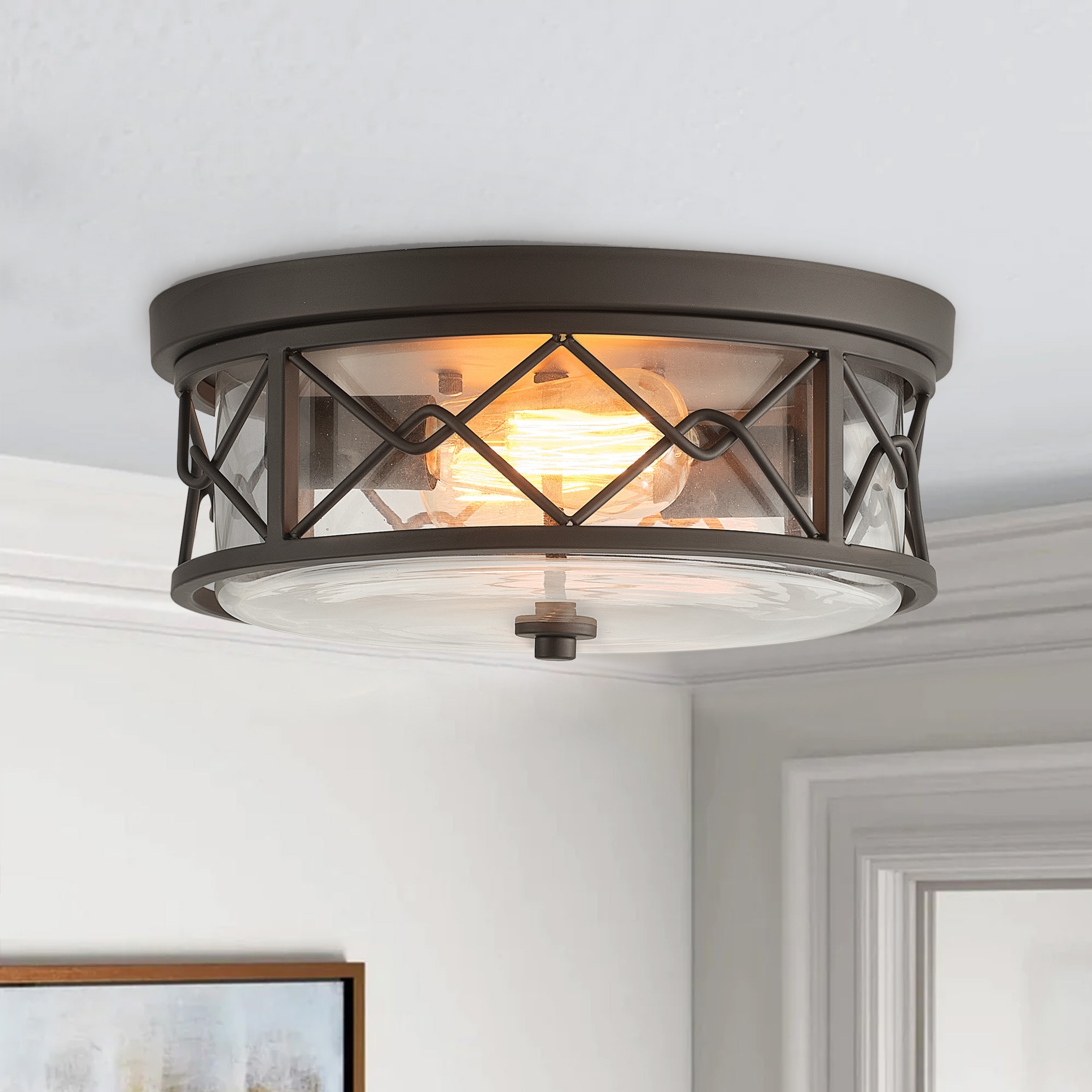 Choseal 2-Light 13.77-in Bronze Flush Mount Light in the Flush Mount ...