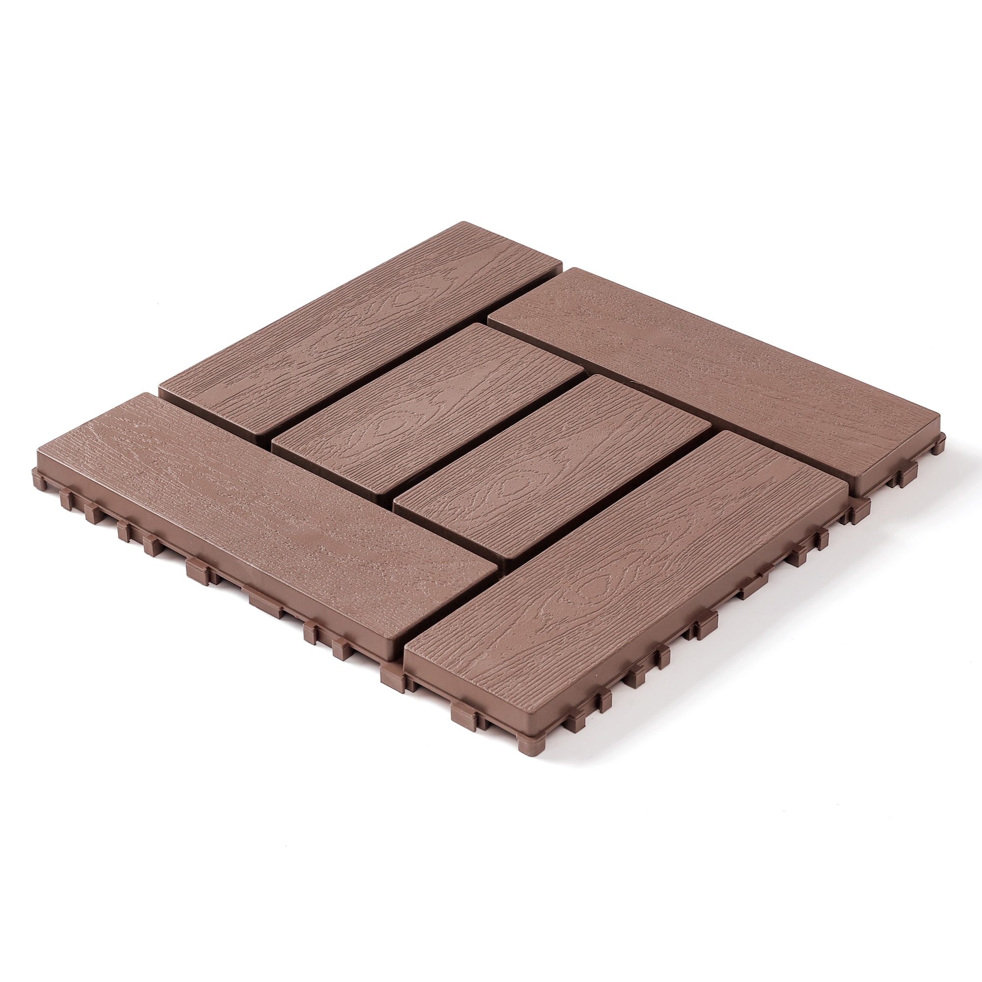 Wooakway PP Plastic ZZ Pattern 12 x 12 Interlocking Deck Tiles DIY Modular Snap Waterproof All Weather 44 Pack For Courtyard Balcony Backyard Poolside Brown