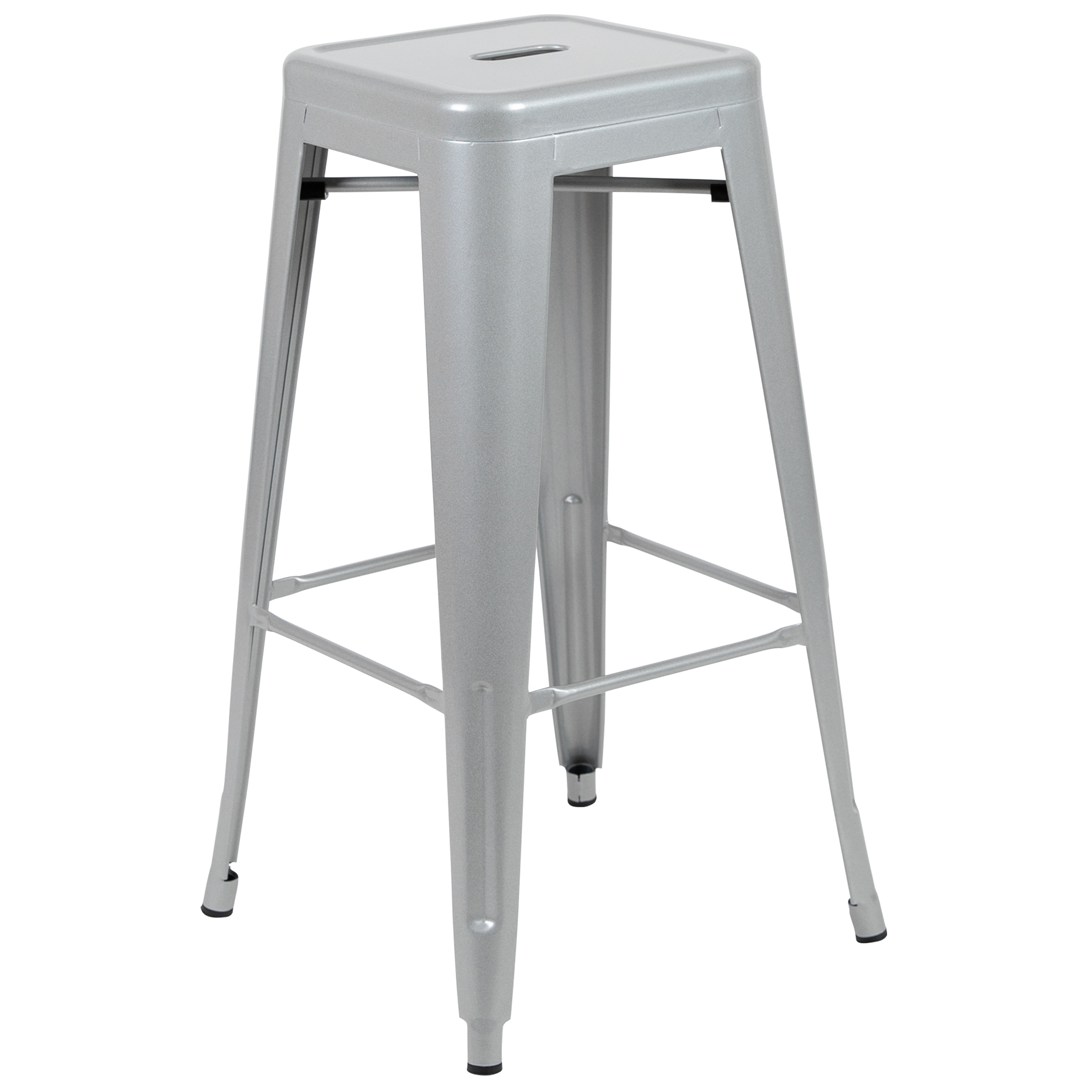 Sleek Industrial 46" Gray Metal Stackable Bar Stool, Set of 4