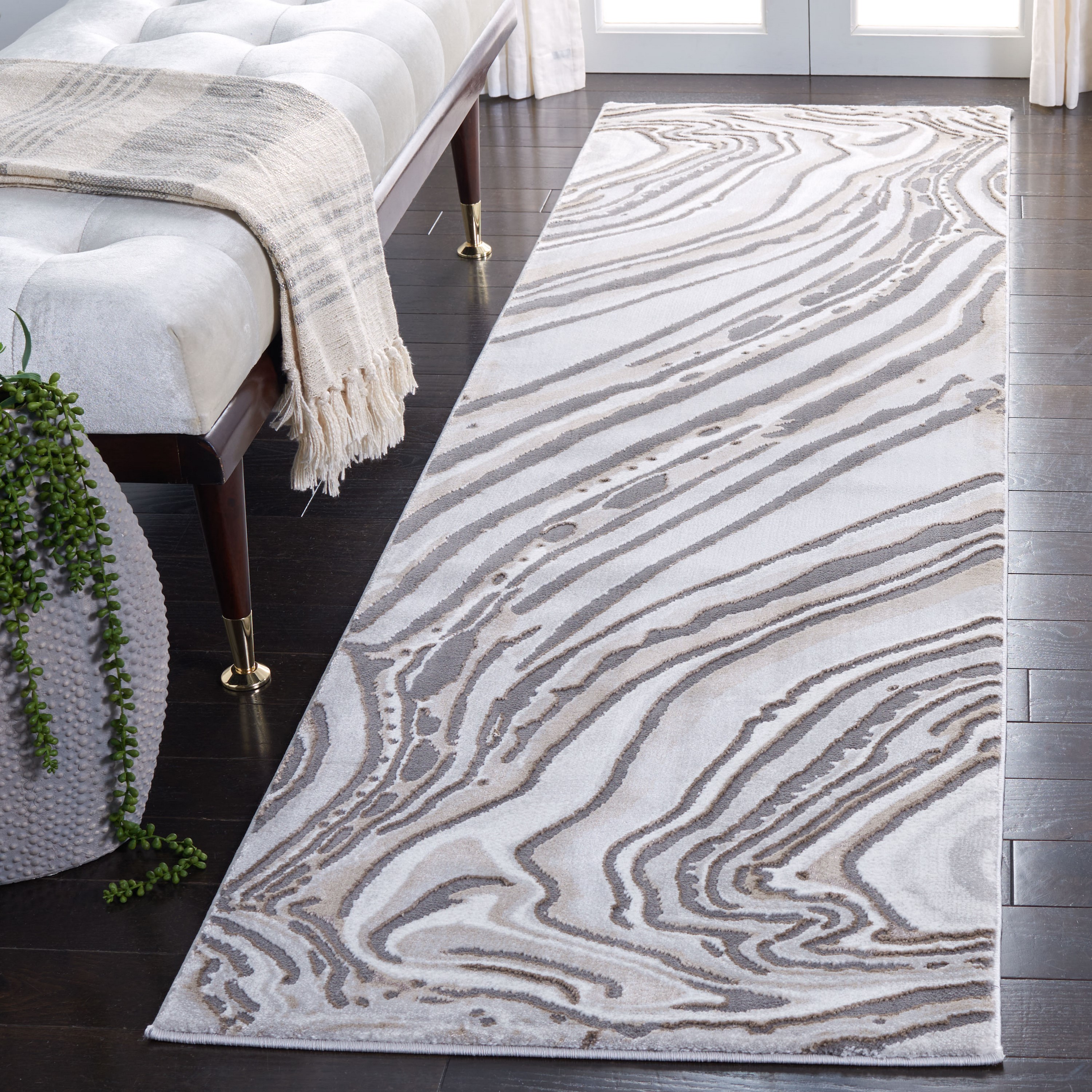 Safavieh CFT843D-28 Craft Enzi 2 x 8 (ft) Loomed Polypropylene Gold/Gray Rectangular Indoor Geode Runner rug