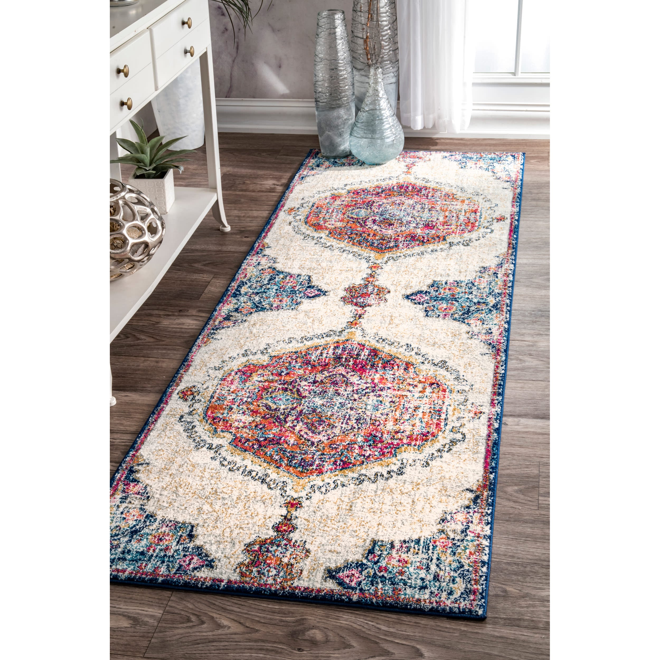 nuLOOM RZBD63A-28012 2 x 12 (ft) Loomed Polypropylene Multi Rectangular Indoor Medallion Vintage Runner rug
