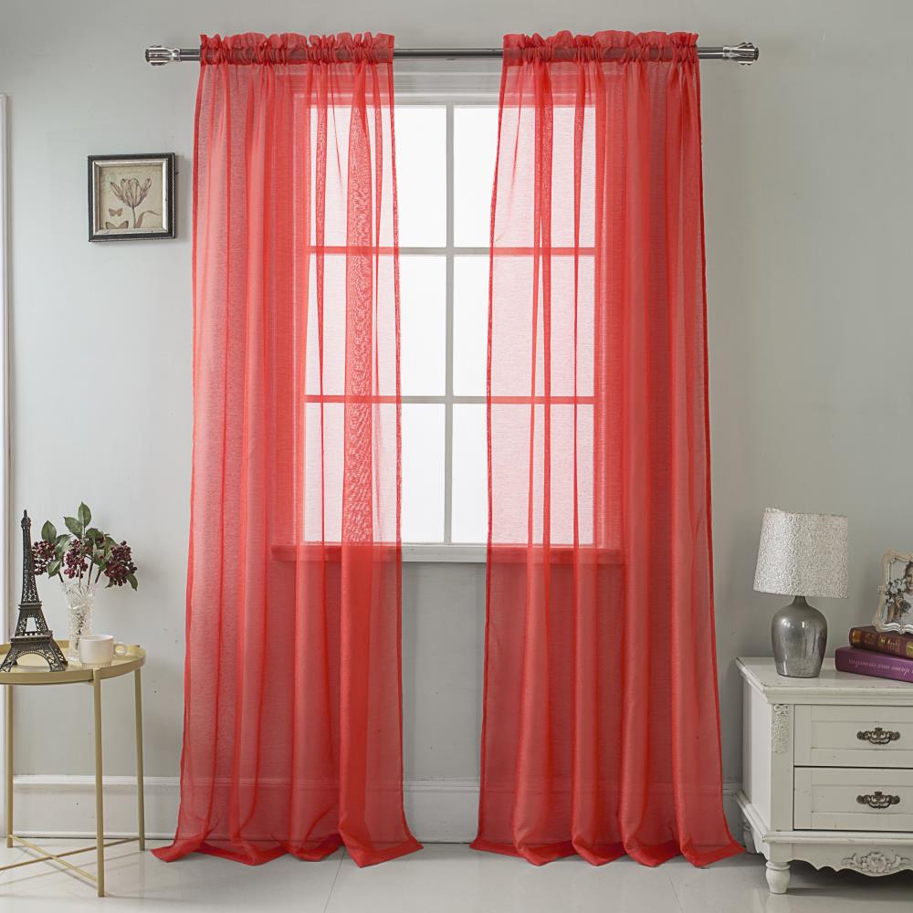 RT Designers Collection 90-in Red Polyester Sheer Rod Pocket Single ...