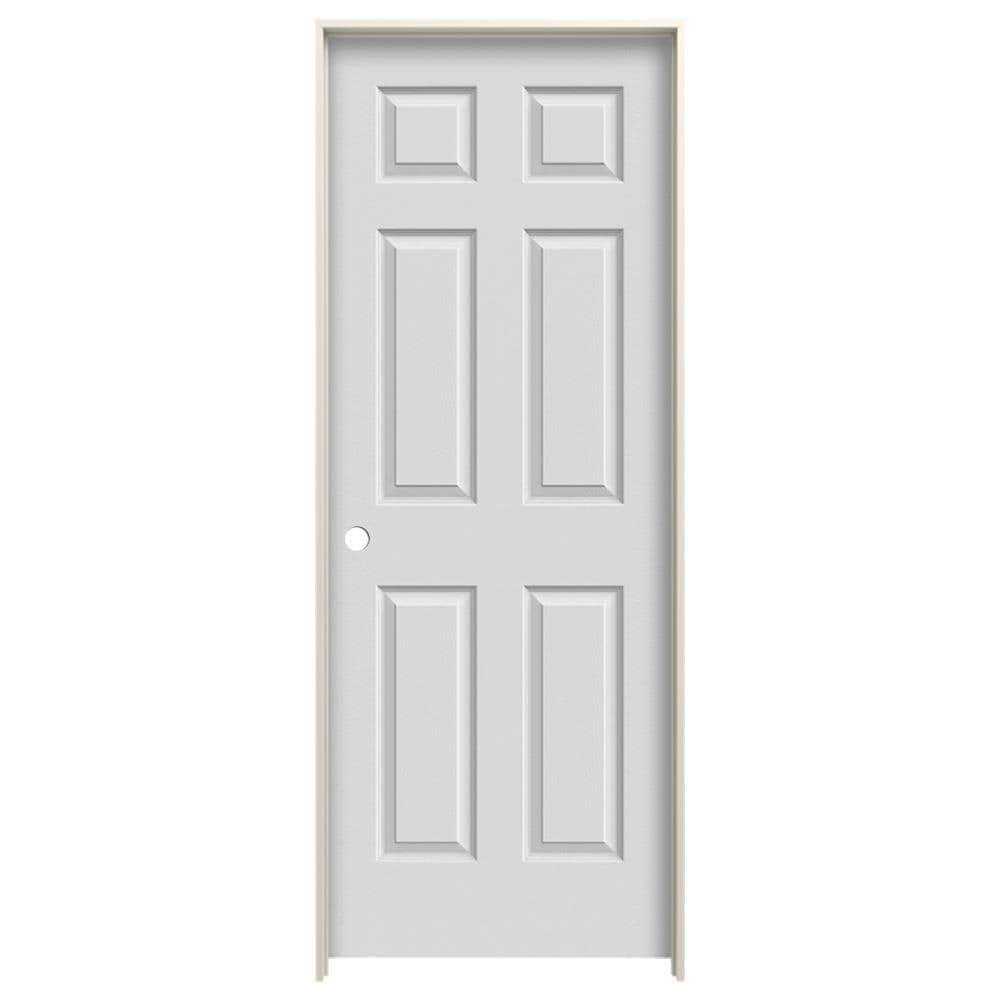 JELD-WEN LOWOLJW225400091 24-in x 80-in Fog Solid Core 6-panel Right Hand Textured Prefinished Molded Composite Flat Jamb Single Prehung Interior Door