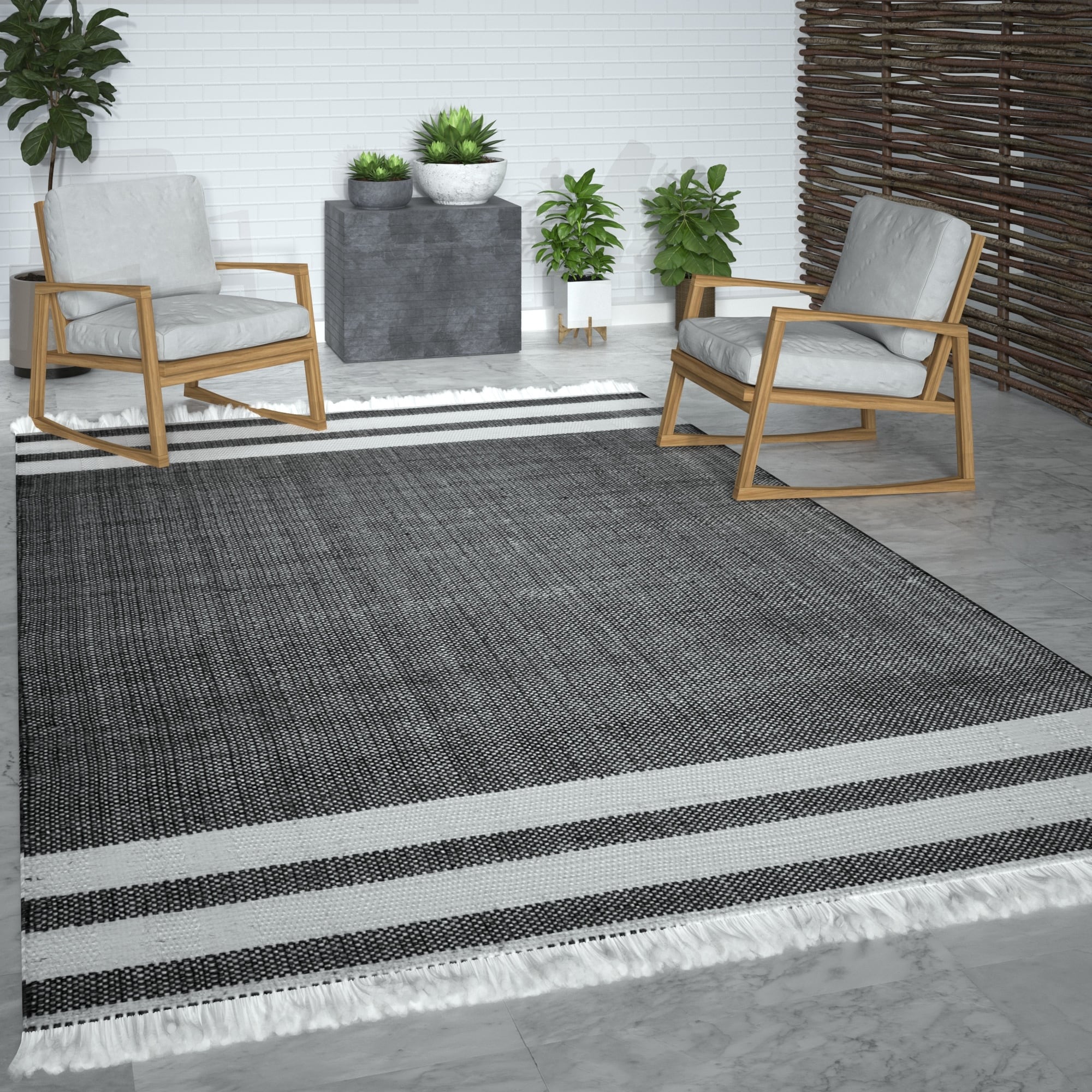 LR Home 6364A2590304J8 Belmar 8 x 10 (ft) Synthetic Steel Gray Rectangular Indoor/Outdoor Stripe Area rug