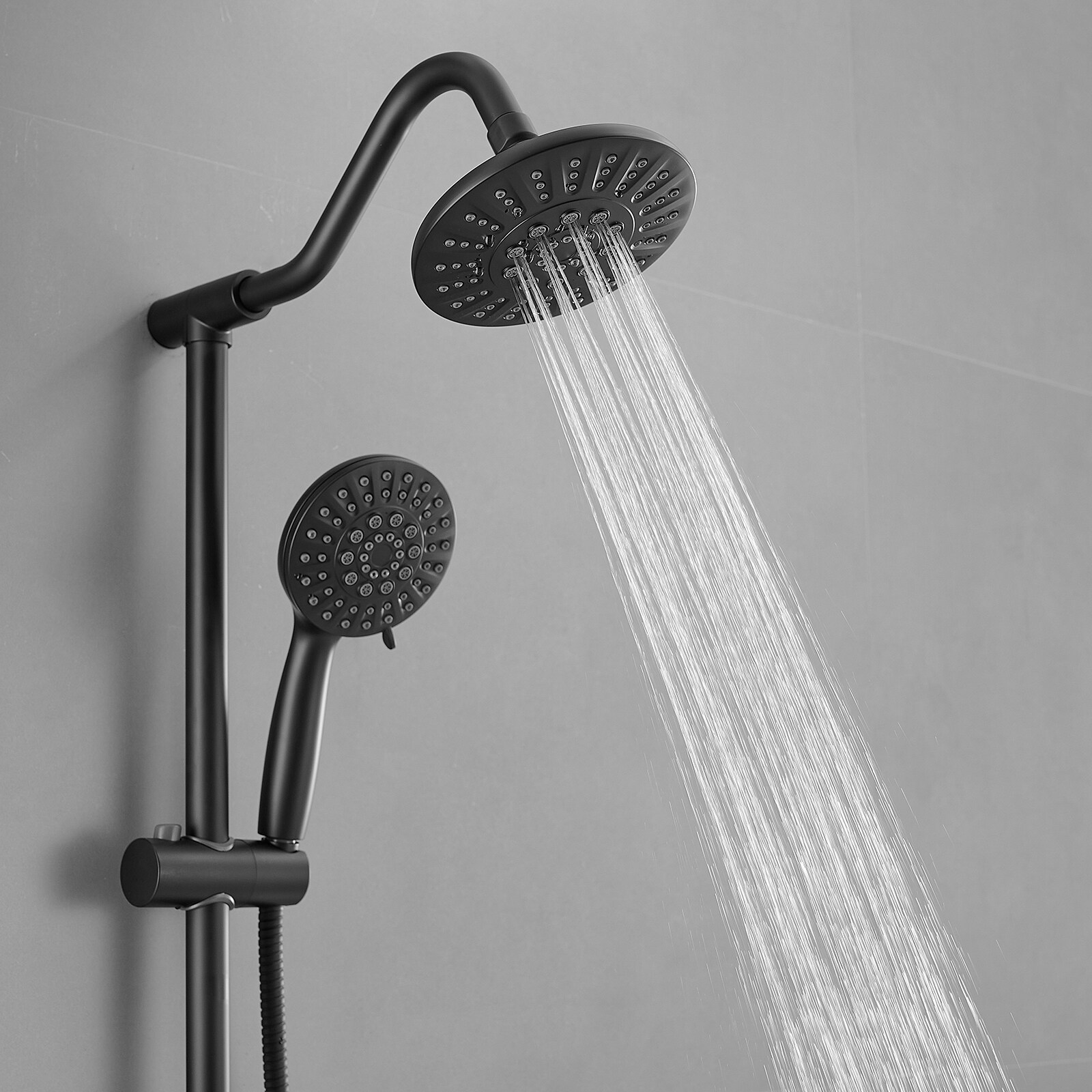 Matte Black Wall Mounted Dual Shower Head with Stainless Steel Hose