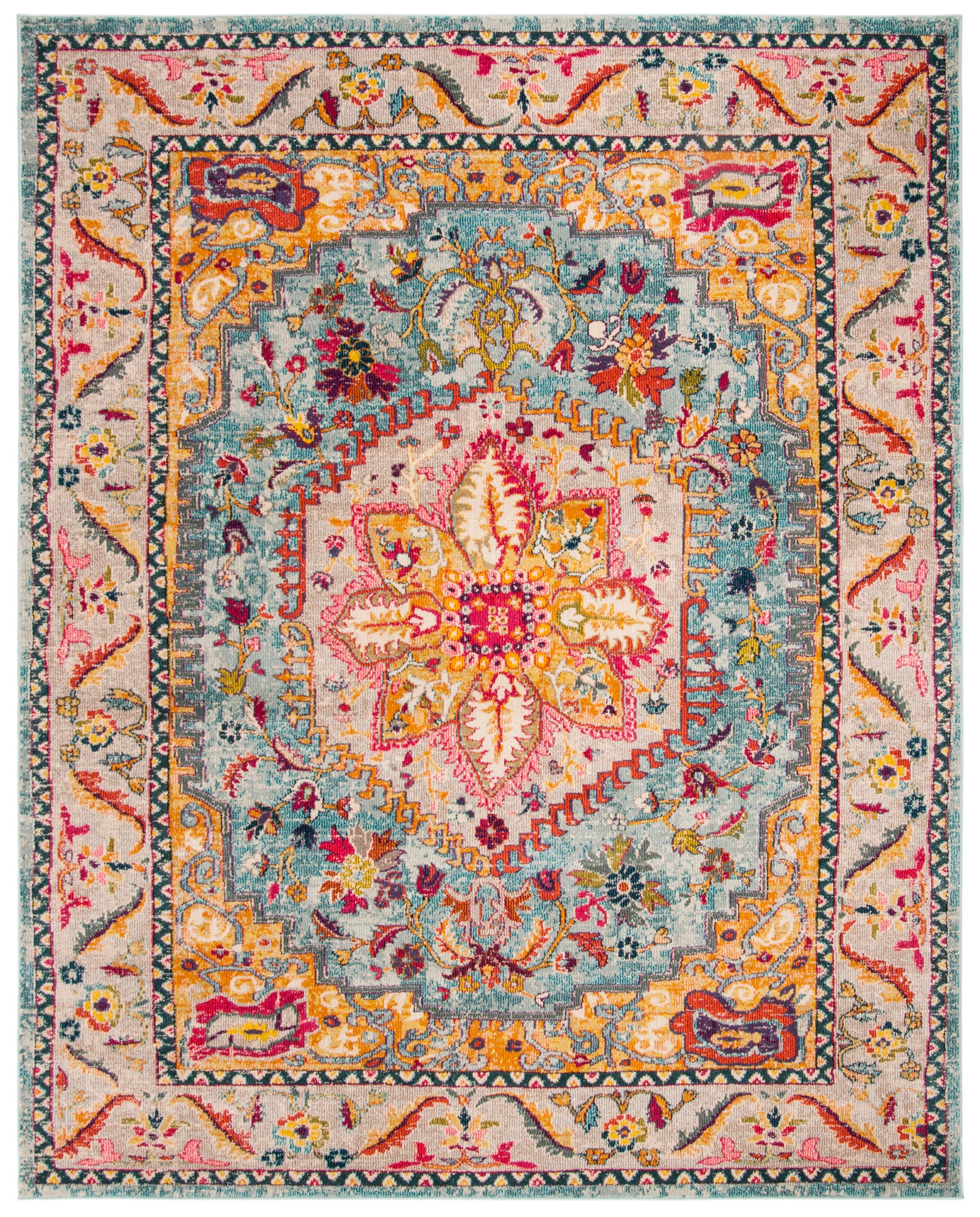 Turquoise and Beige Medallion 9' x 12' Synthetic Area Rug