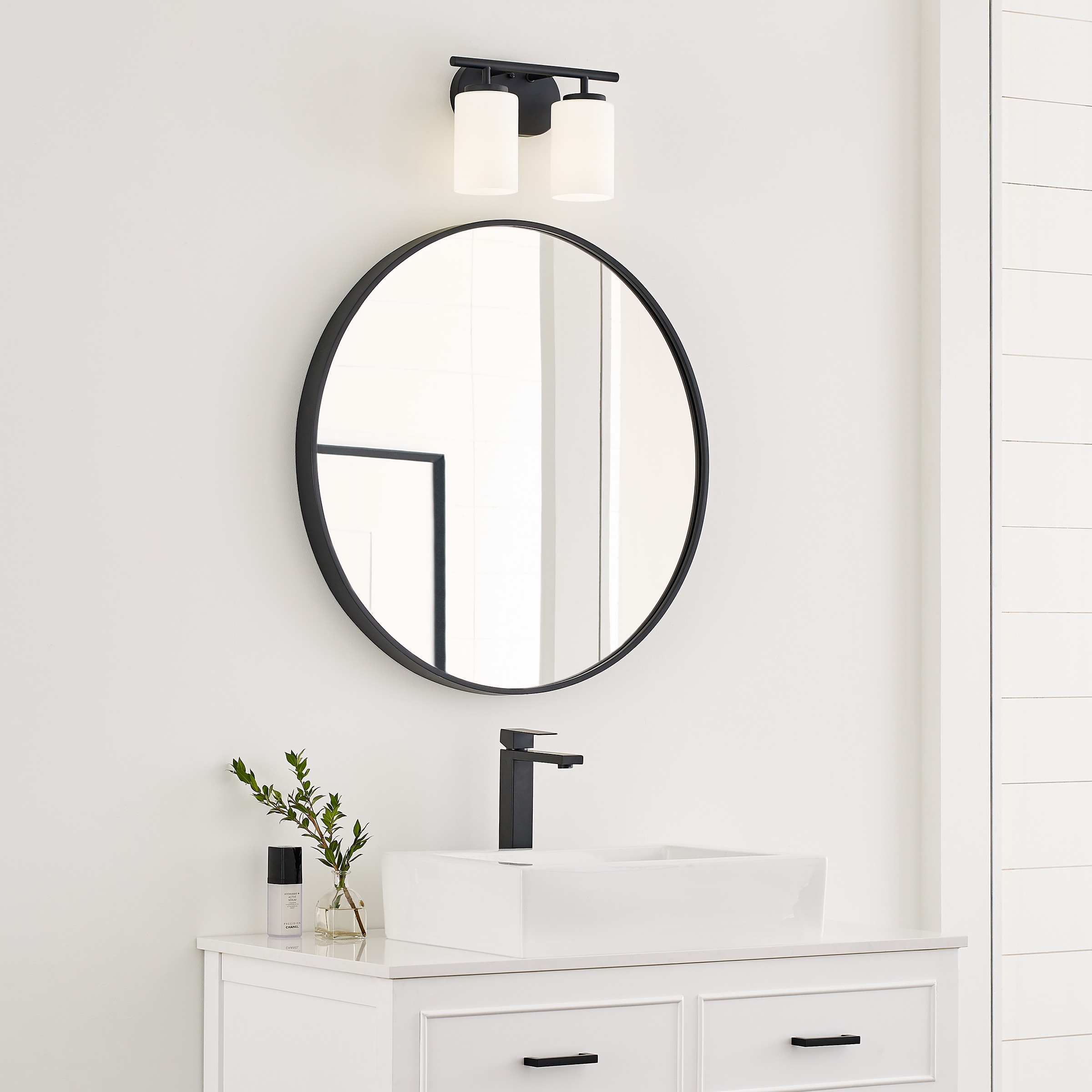Midnight Black Bronze 2-Light Vanity Fixture with Opal Glass