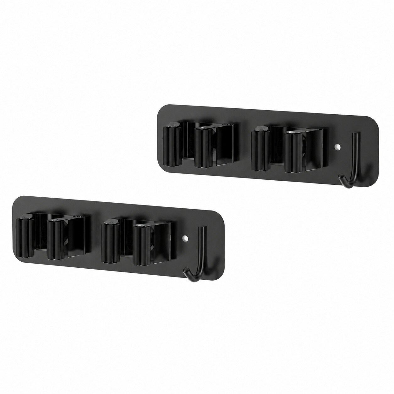 Aoibox  Wall Mount Mop and Broom Holder Rack with Hooks SUS304 Stainless Steel 2 Pack No Drill or Screw Install