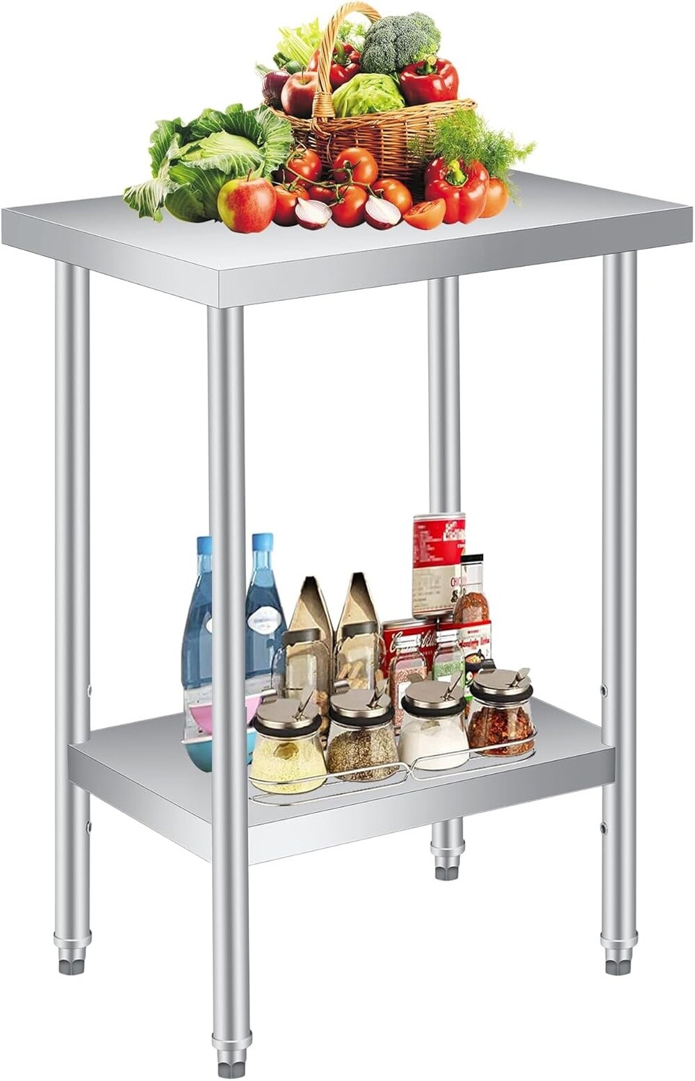 GAOMON 201 Stainless Steel Double Layer Storage Table- Mobile Workbench ...