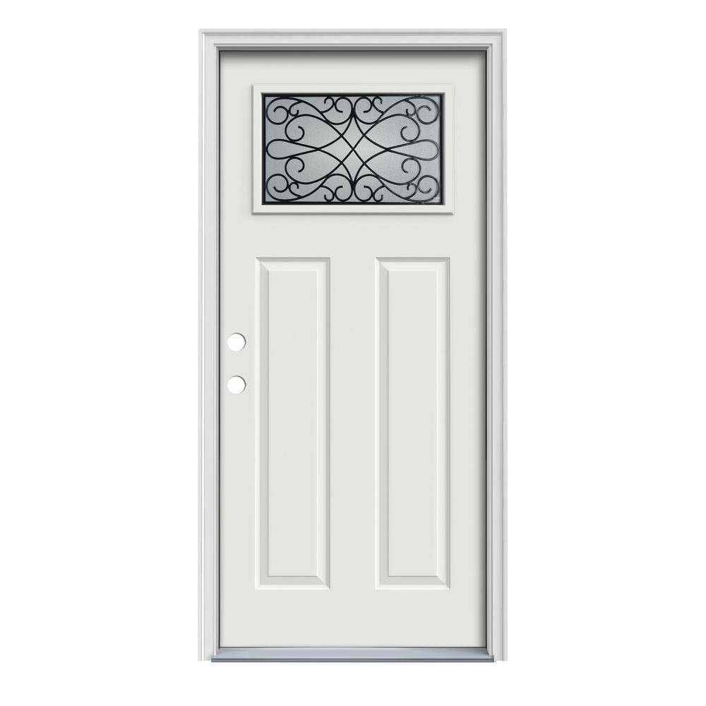 JELD-WEN LOWOLJW167701073 Wyngate 32-in x 80-in x 4-9/16-in Steel Craftsman Right-Hand Inswing Arctic White Painted Prehung Front Door with Brickmould Insulating Core