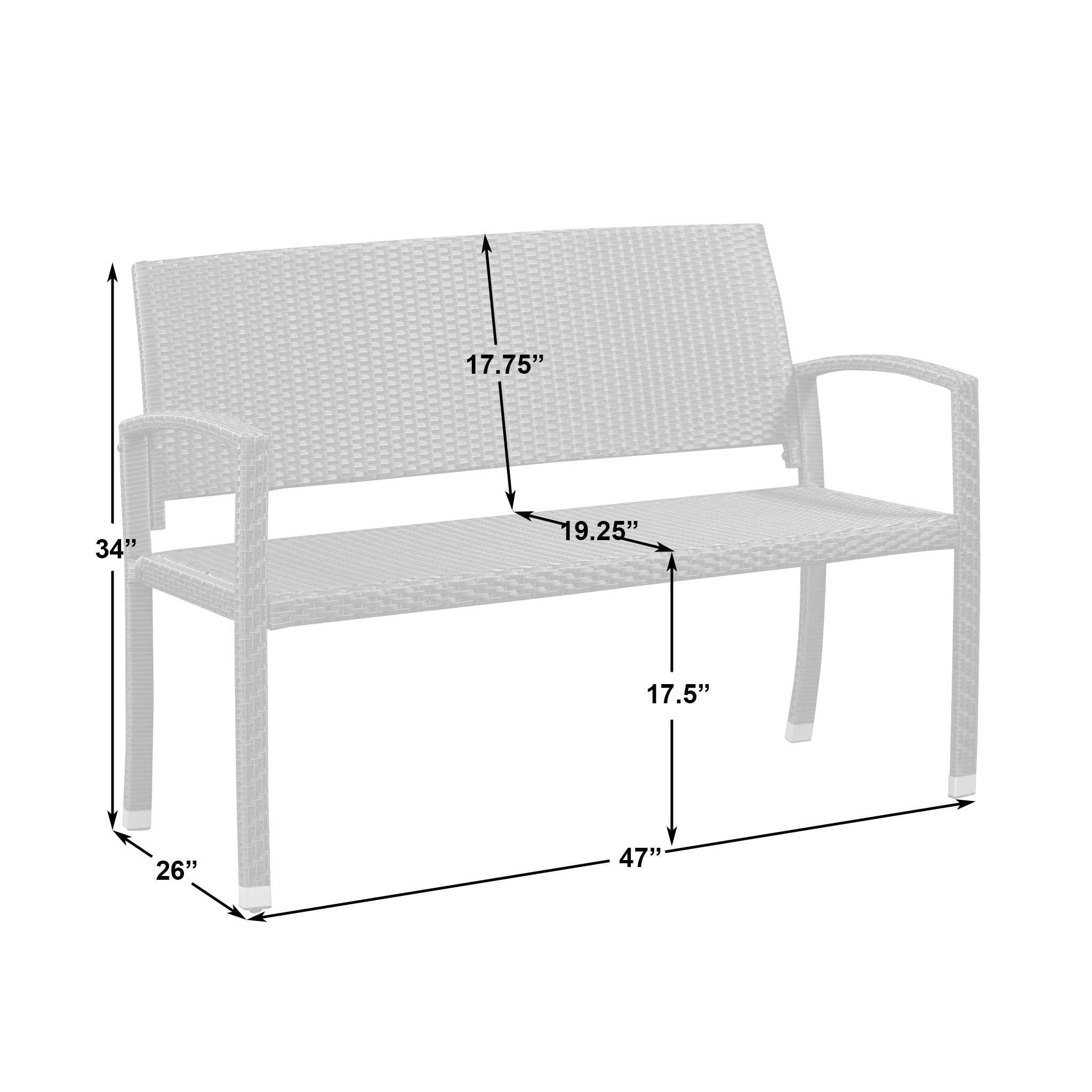 Mocha Resin Wicker Outdoor Bench with Steel Frame
