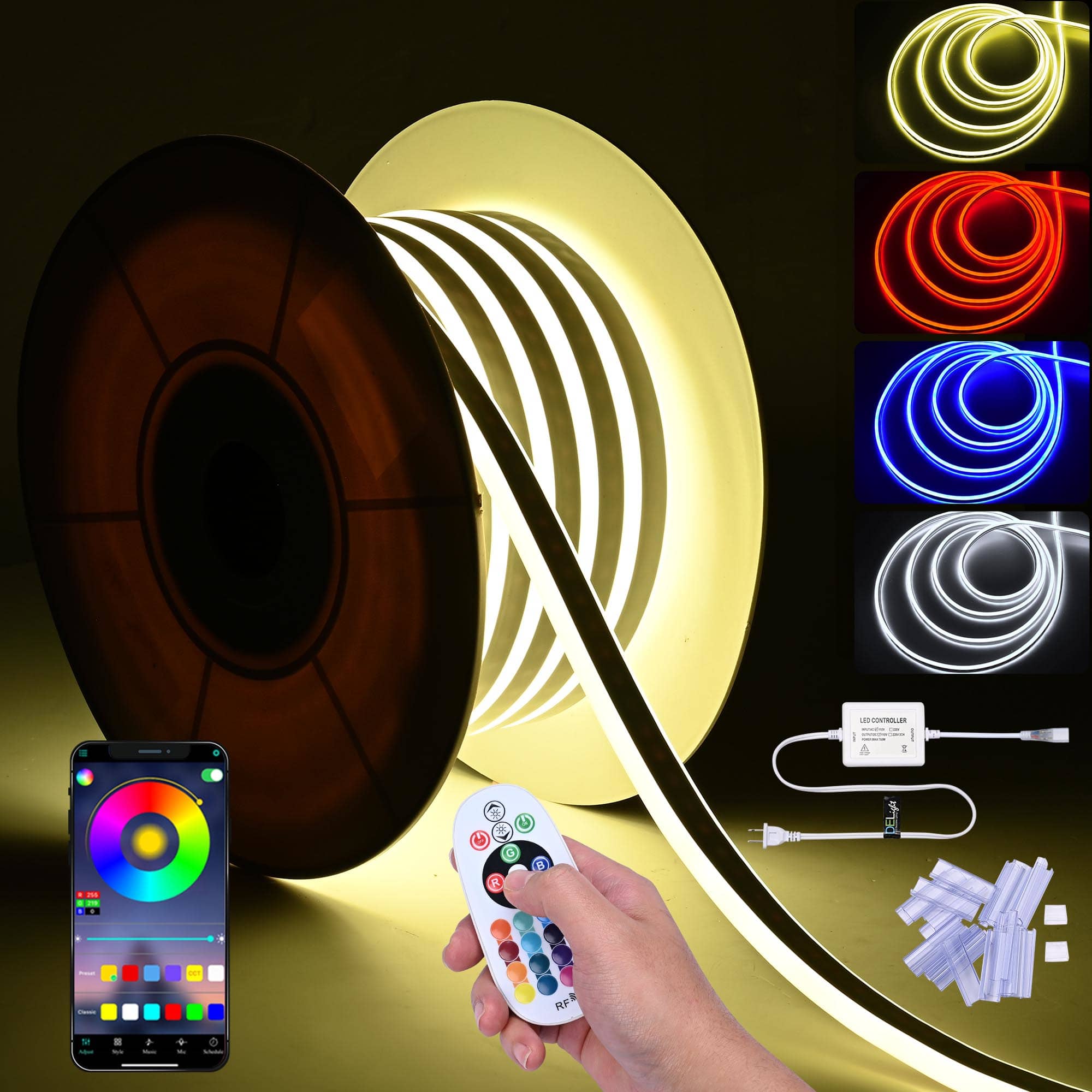 Yescom 11DSL03-50-RGB.V1-LO 50Feet RGB LED Strip Neon Rope Lights with APP Remote Music Sync Corded Electric DEL-D50R