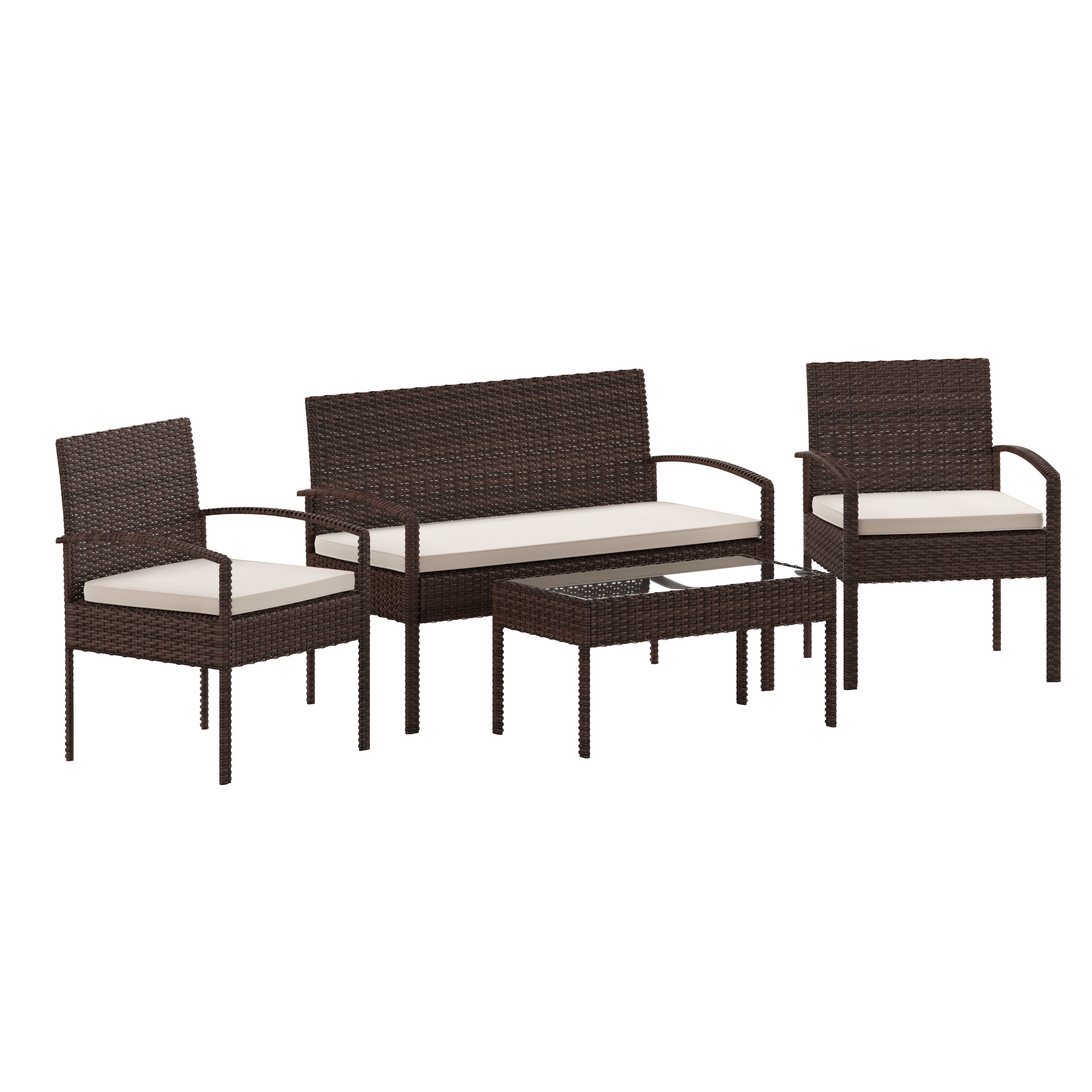 Flash Furniture 196861102462 Aransas Series 4 Piece Brown Patio Set with Steel Frame and Beige Cushions