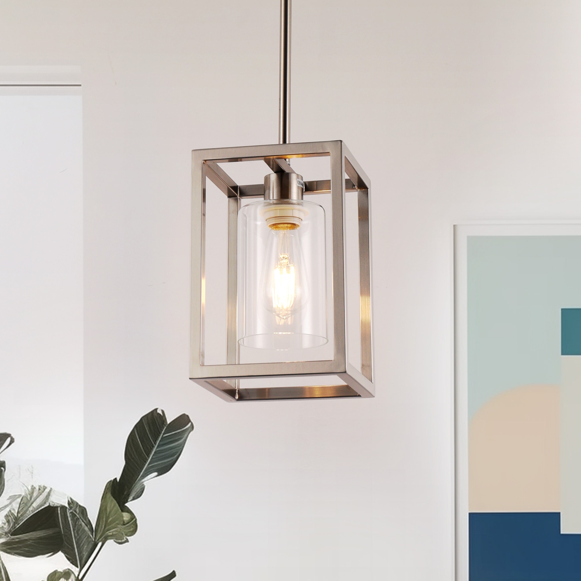 YANSUN L-DZ087 1 -Light Sliver Farmhouse Clear glass Geometric Mini Hanging Pendant light