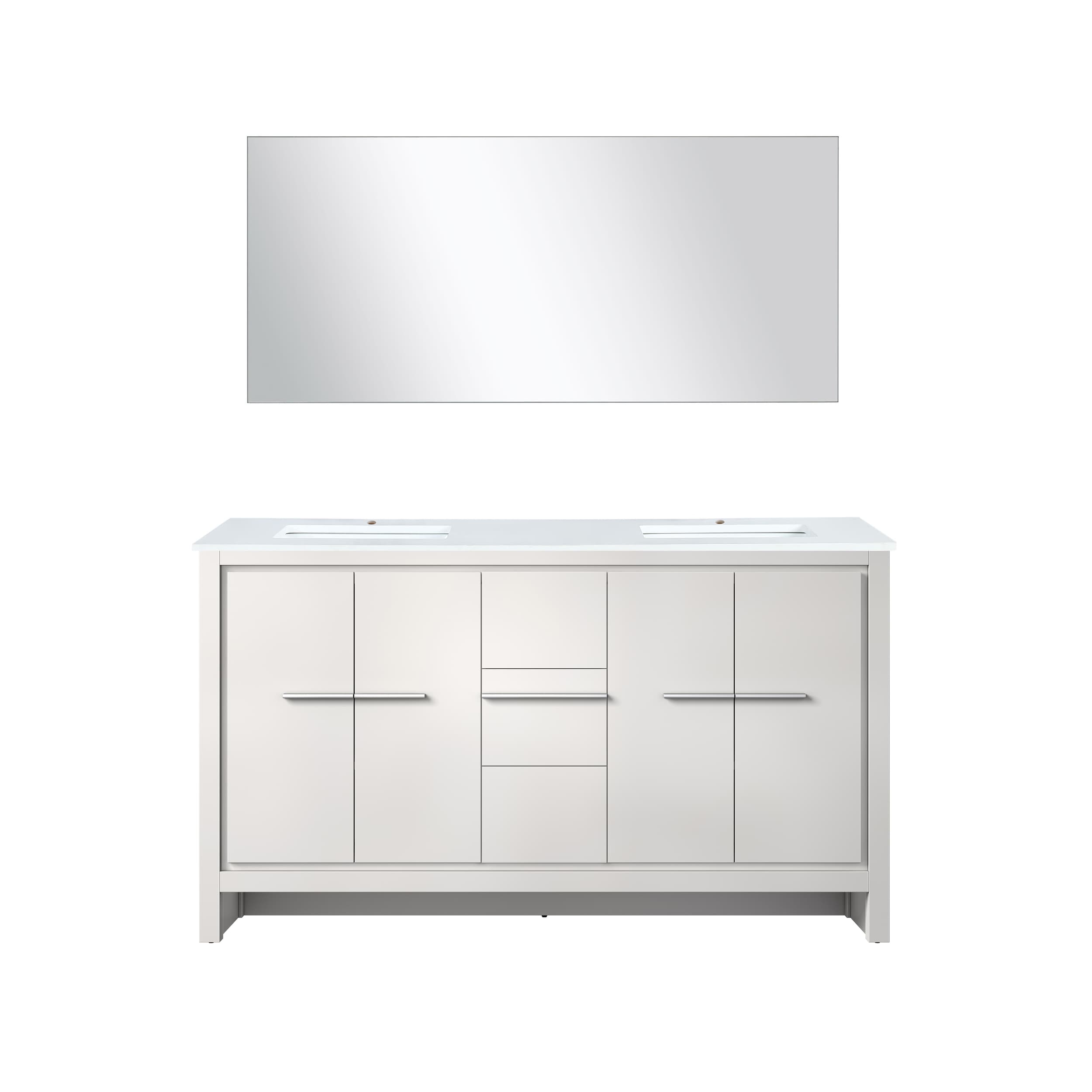 Lexora LVSCSH60DW310 Scotshire 60-in White Undermount Double Sink Bathroom Vanity with White Cultured Marble Top (Mirror Included)