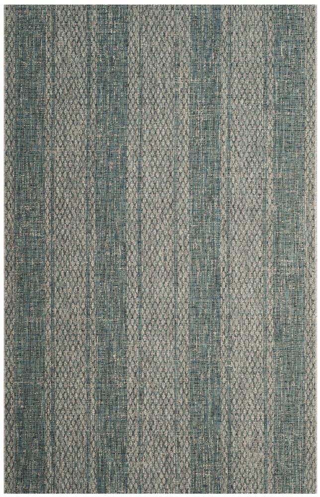Safavieh CY8736-37212-6 Courtyard Ventura 7 x 10 (ft) Loomed Polypropylene Light Gray/Teal Rectangular Indoor/Outdoor Stripe Coastal Area rug